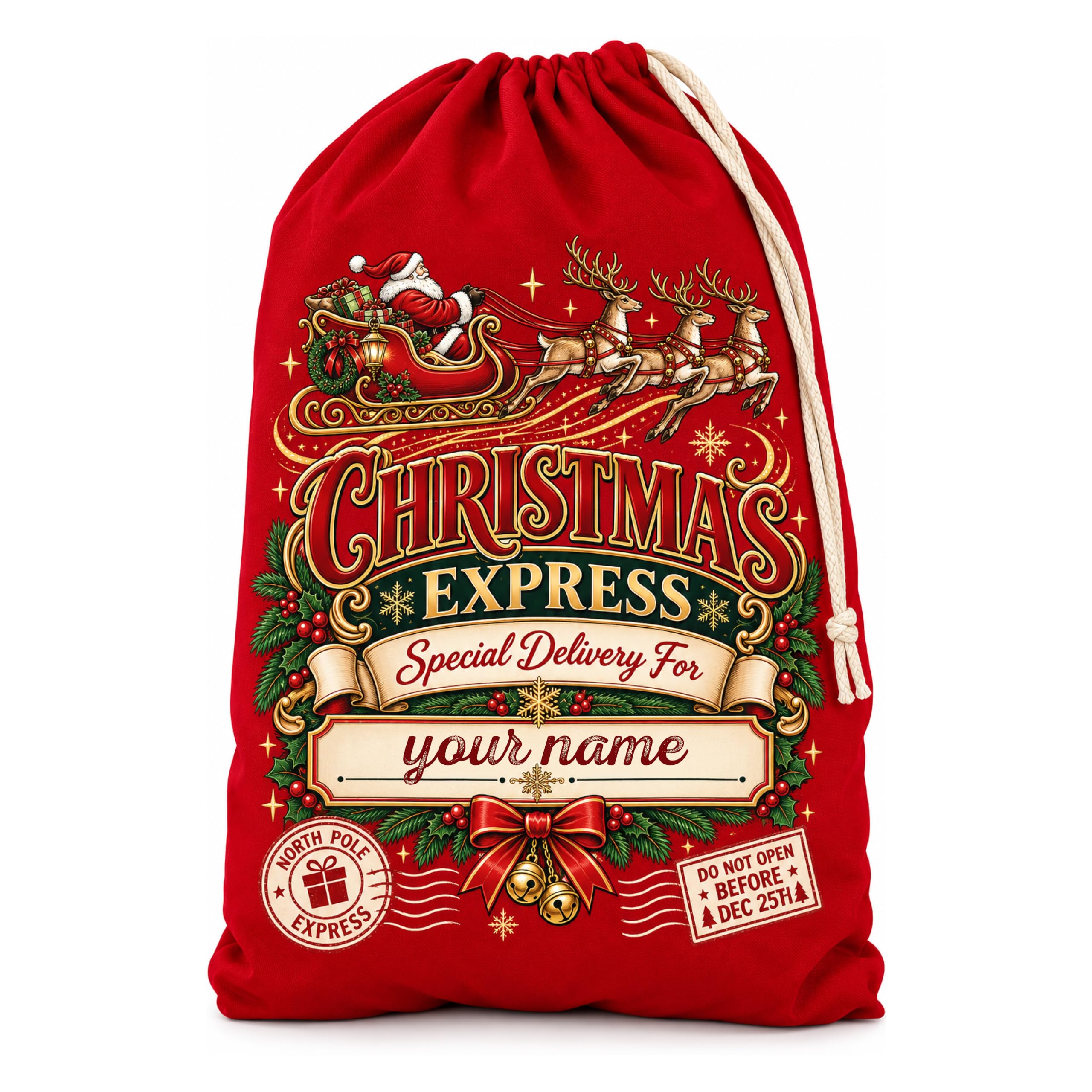 Personalised Christmas Express Sack XL 75x49cm Red - Special Delivery Gift