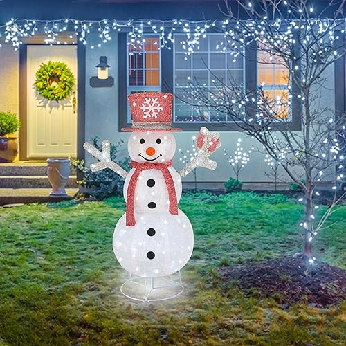Miniatura 9 de Muñeco de nieve iluminado para exteriores, muñeco de nieve emergente para exteriores, decoración de Navidad preiluminada, 100 luces, muñecos de