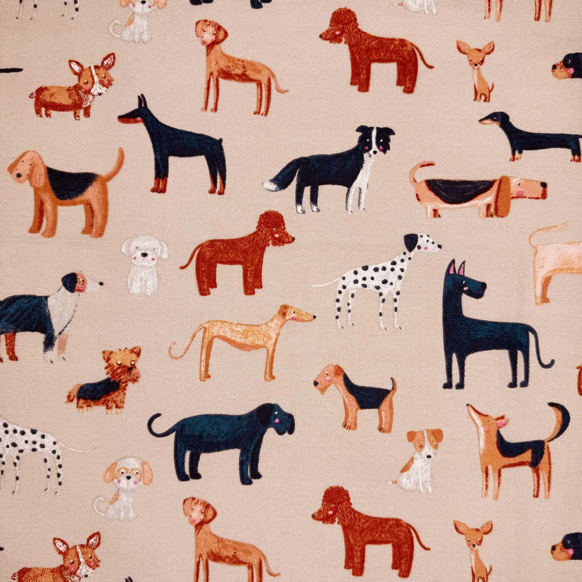 Novelty Designer Prints Cotton Rich Linen Look Quilting Craft Project Cushion Curtain Furnishing Upholstery Home Fabric Material | 55" - 140 cm Wide (per Metre, Woof Beige)