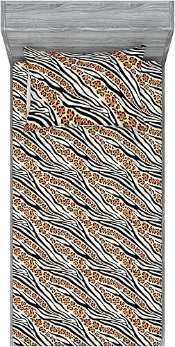 Miniatura 61 de Ambesonne Geometric Fitted Sheet & Pillow Sham Set, Minimalist Vibe Retro Pattern of Waves and Circles Scandinavian, Decorative Printed 3 Piece Pale