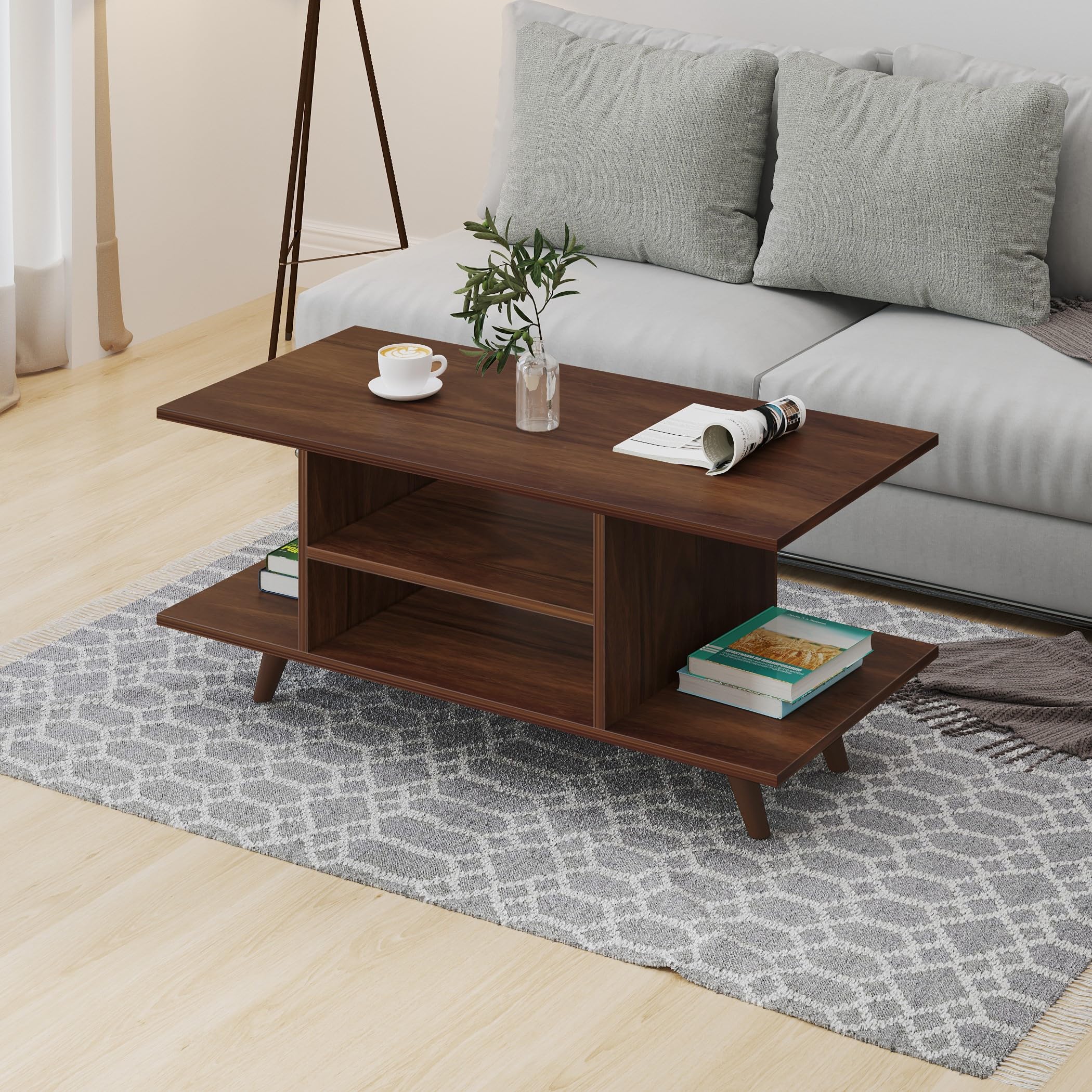 BLUEWUD Anatdol Standard Engineered Wood Coffee Center Sofa Tea, Teapoy Console Table for Sofa Set Living Room Home Hall Furniture (Brown Maple)-image-13