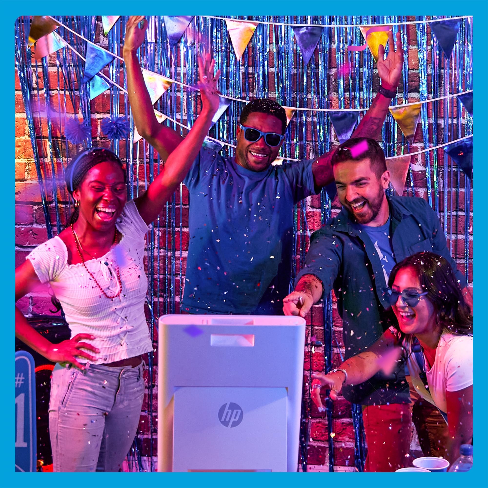 HP Sprocket Photo Booth Sofortbild-Farbfotodrucker, 10,1" (25,6 cm) Touchscreen, Ringlicht, individuelle Rahmen, 3 x 4 (7,6 x 10,1 cm) Zink-Fotopapier, Weiß.