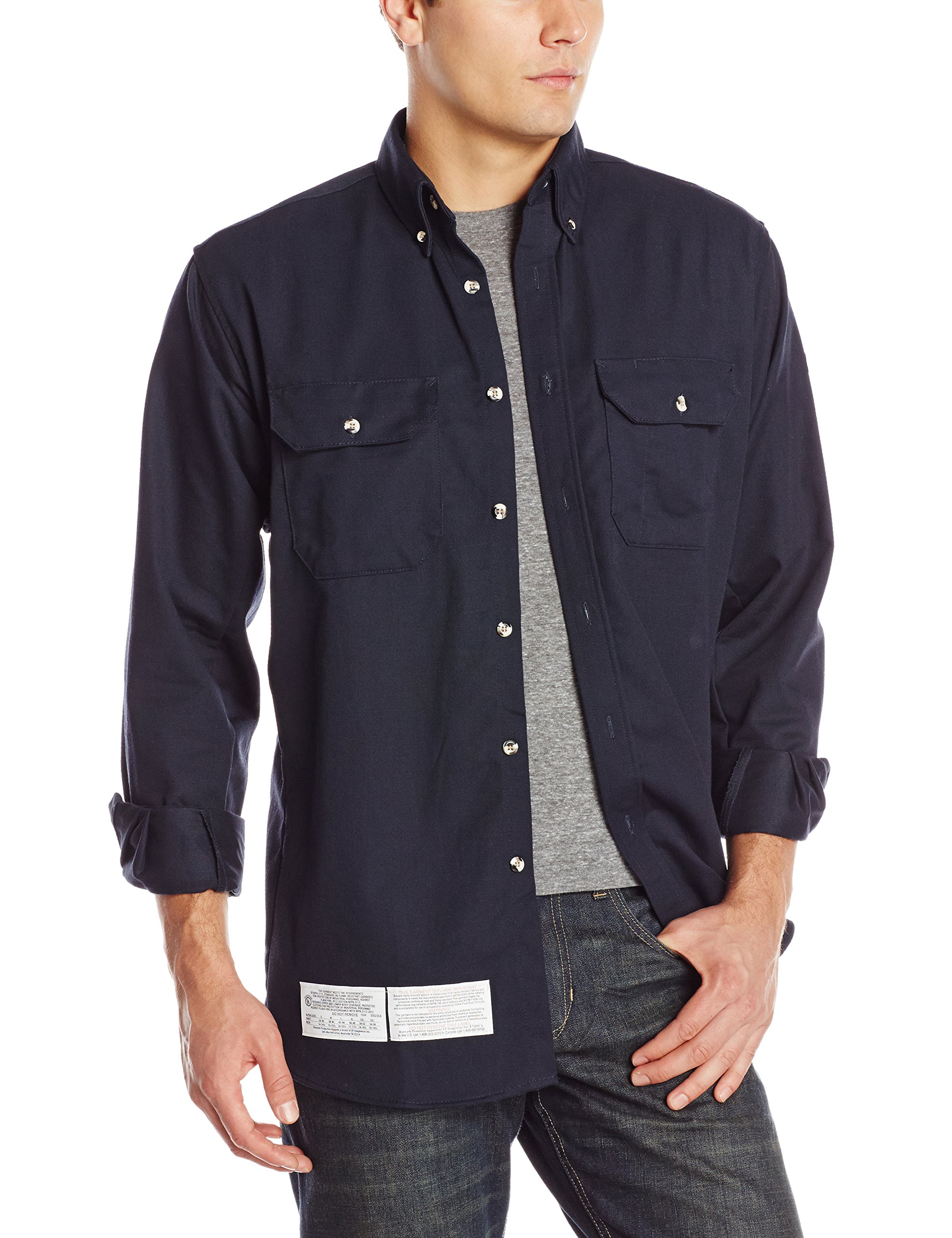 Bulwark Men's Flame Resistant 7 Oz Cotton/Nylon ComforTouch Button Collar Uniform Shirt