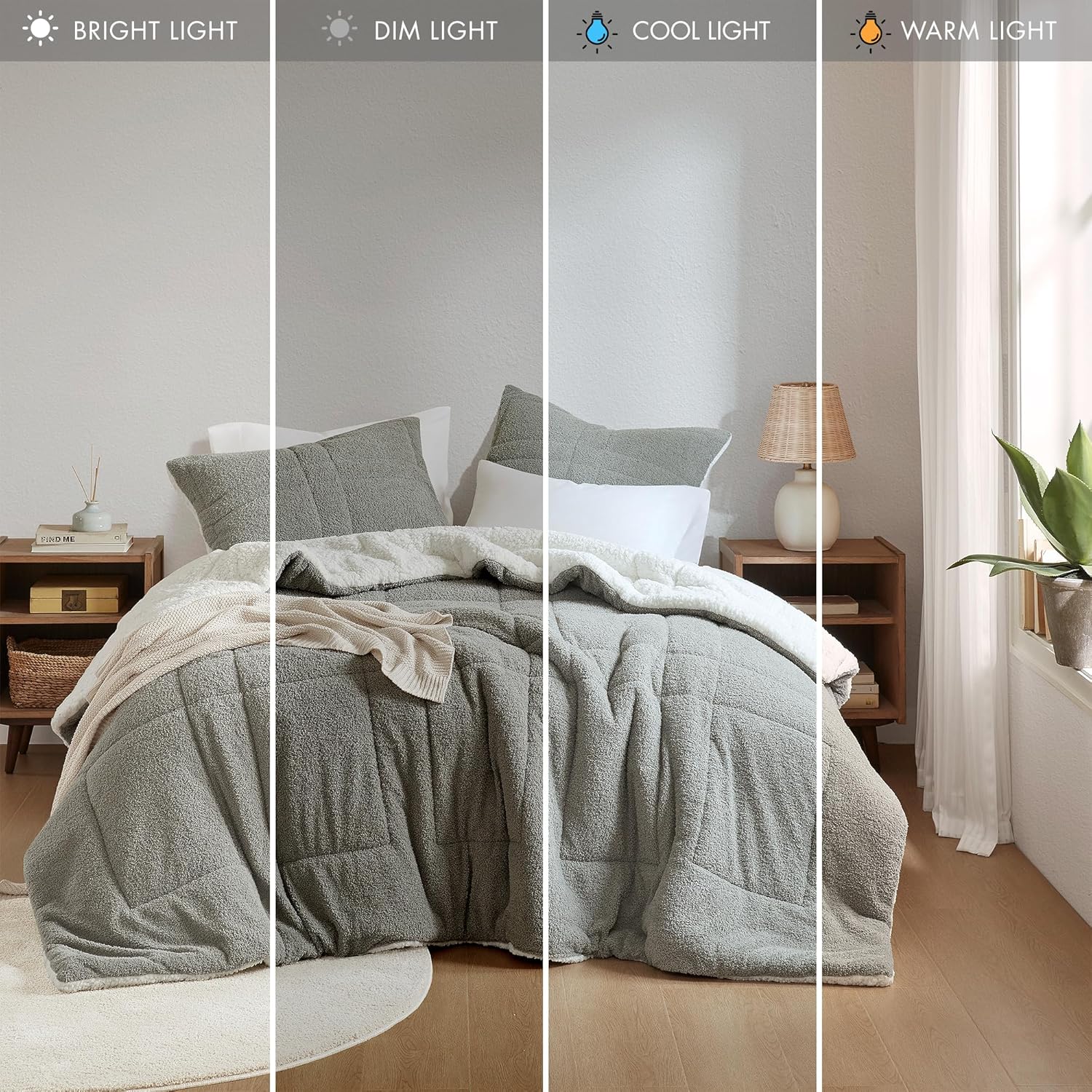 Madison Park Reversible Feather-Soft Plush Comforter Set for King Size Bed, All Season Luxurious Quilted Sherpa Comforters, King Size Bedding Set, Wynne, Grey 3 Piece