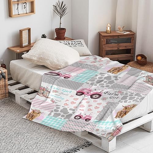 Miniatura 7 de Manta de franela para niña de granja, ultra suave y acogedora, manta de forro polar ligera y mullida, manta de felpa cálida para sofá, cama, 30 x 40