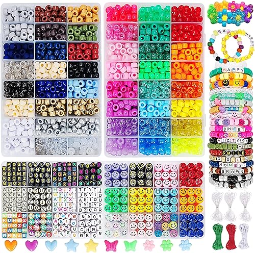 MIIIM Kit de 3430 cuentas de pony para hacer pulseras, 44 colores, 2400 piezas, kit de pulsera Kandi con 720 cuentas de letras y 300 cuentas de cara