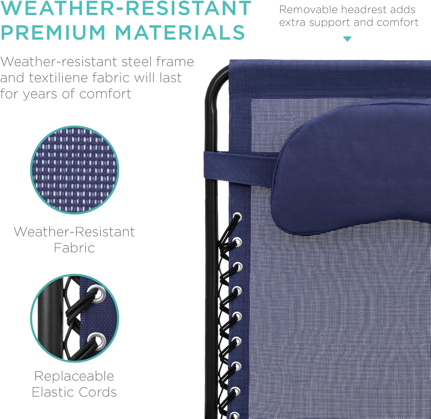 Best Choice Products Oversized Zero Gravity Chair, Folding Outdoor Patio Lounge Recliner w/Cup Holder Accessory Tray and Removable Pillow - Navy