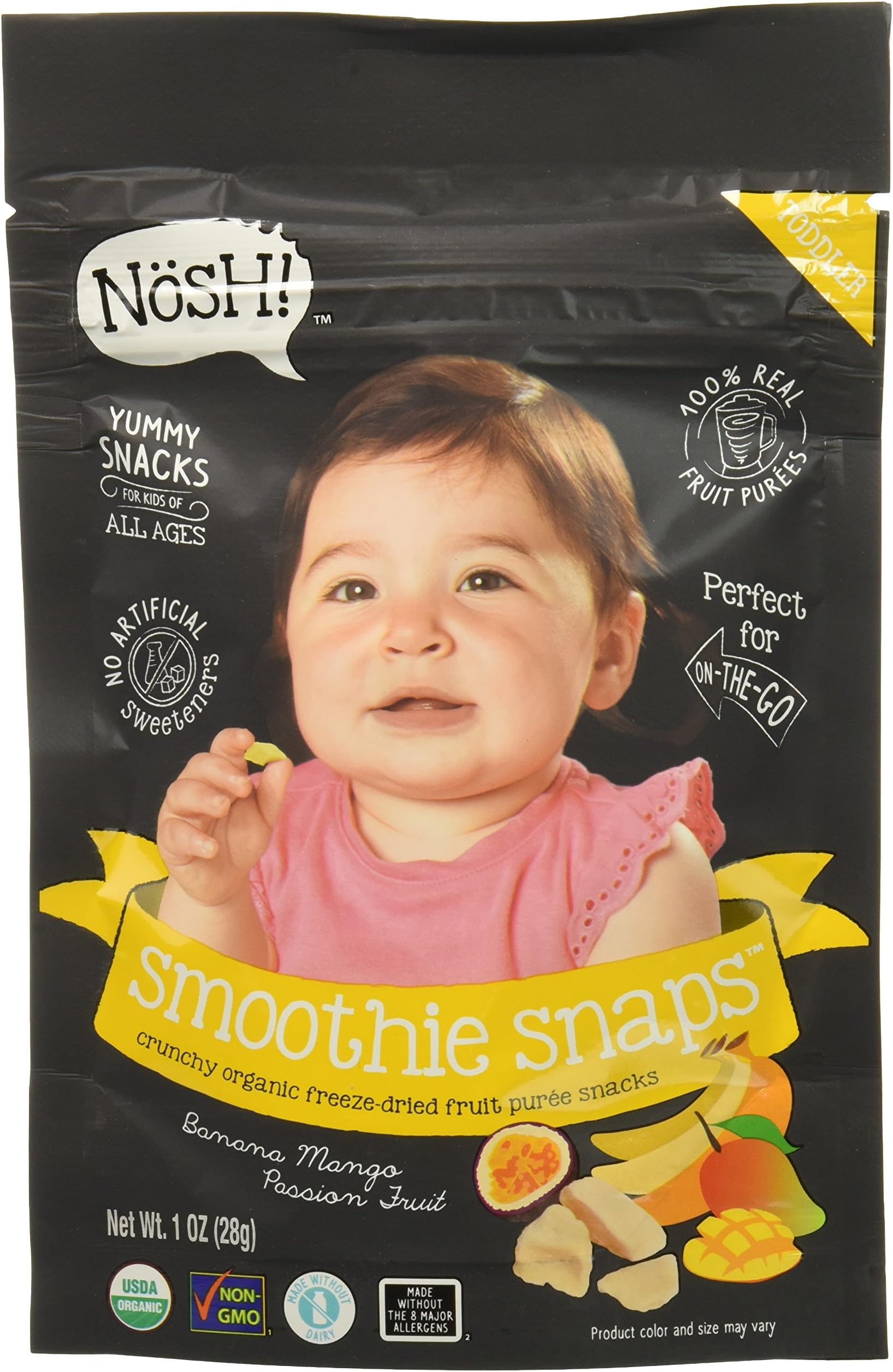 Nosh Smoothie Snaps 100% Fruit Puree Freeze-Dried Toddler Snack Bites, 1 Ounce, Banana Mango Passion Fruit (Pack of 8)