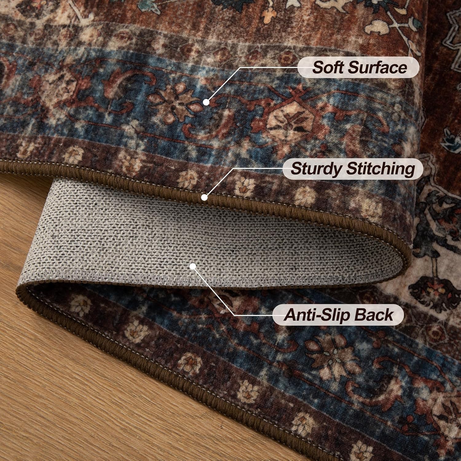 Tangsoo Oriental 2x3 Washable Rugs for Entryway Vintage Non Slip Small Area Rug, Indoor Front Door Rug, Print Door Mat Indoor Entrance Soft Low Pile Throw Rug for Entry Kitchen Bedroom Bathroom - Image 7