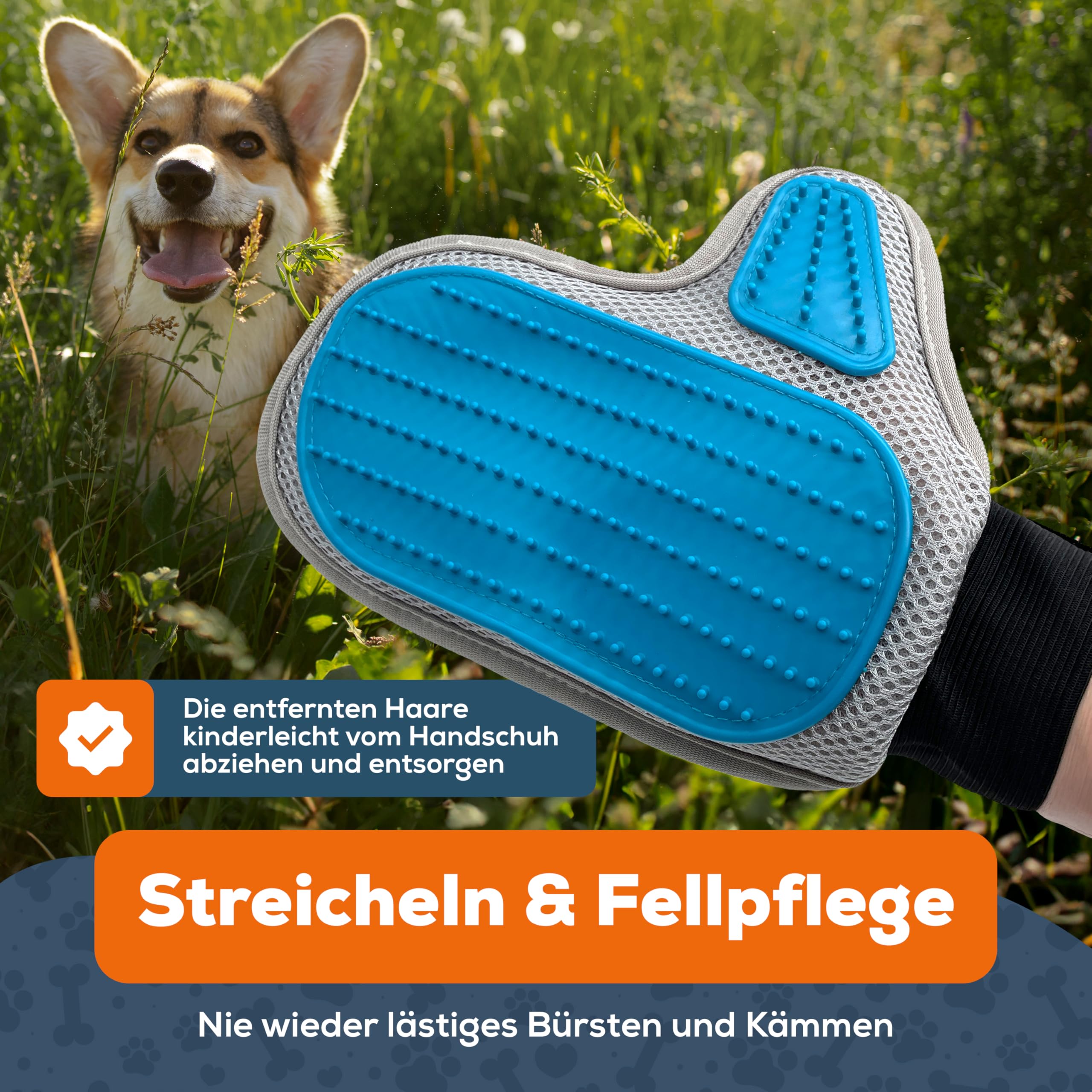 vendify® Premium Fellpflege-Handschuh - Haustier Bürsten Handschuh für Hund & Katze - Hundehaare & Katzenhaare entfernen