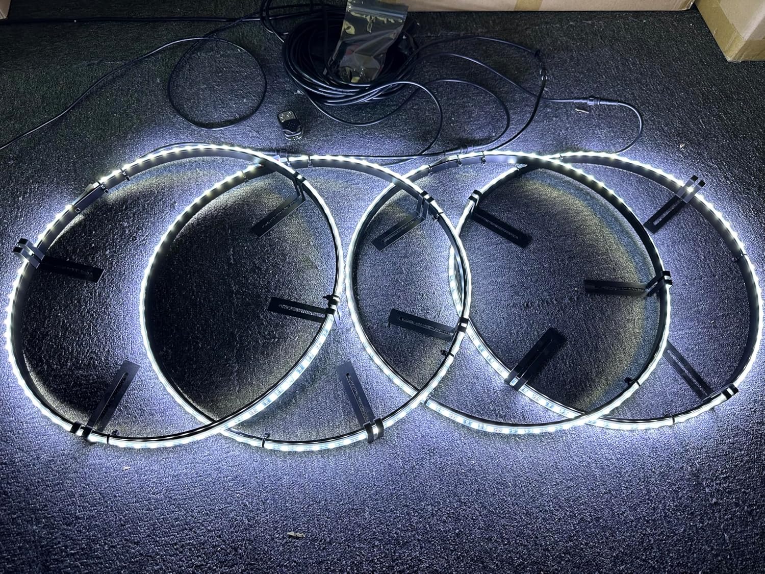 Black Base Sturdy Iron Rings 17.5'' Pure White Rim Lights for Car Truck Led Wheel Lights Switch/Remote Ctrl Solid White 336Leds Metal Ring Tire Lights Offroad Lighting