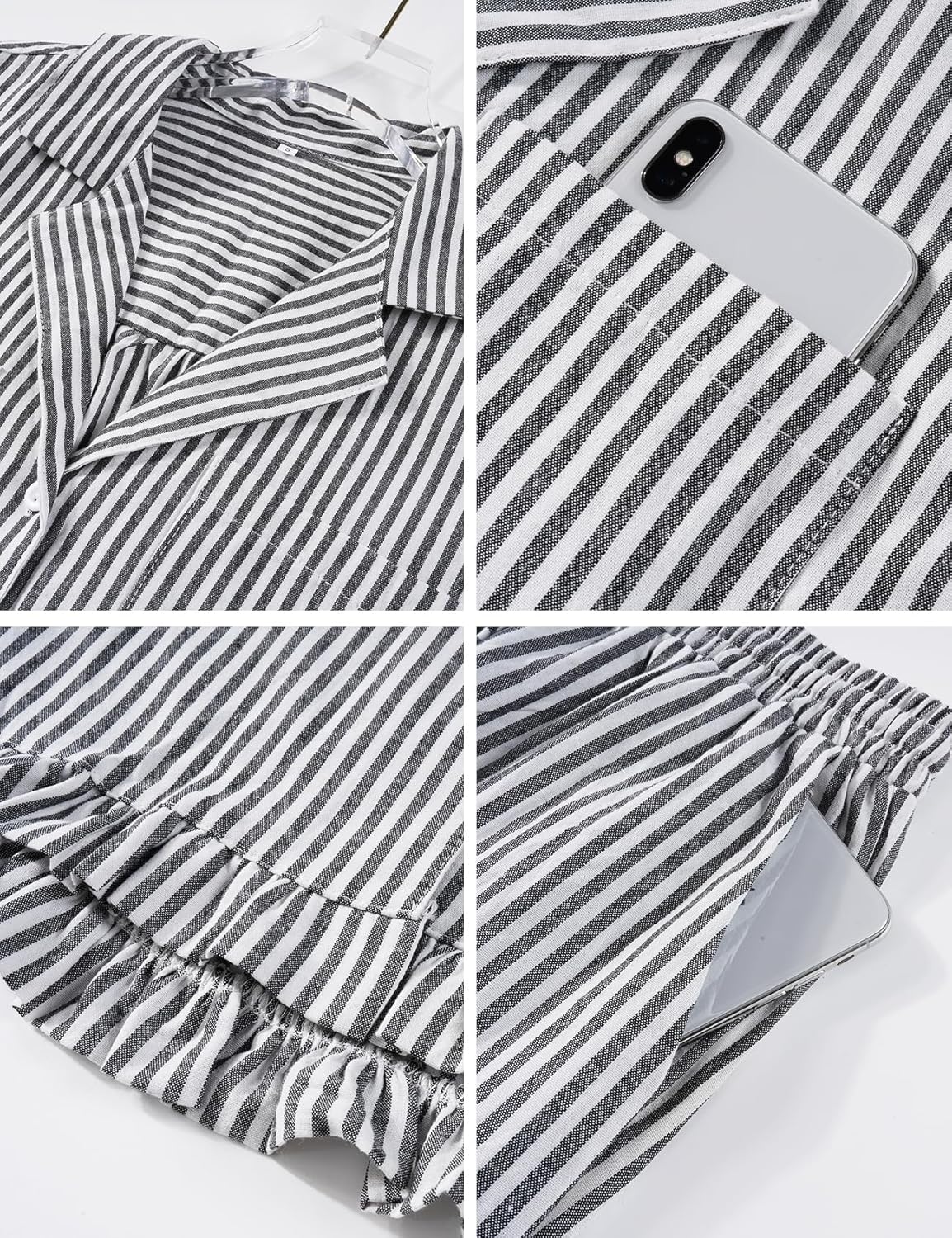 Flygo Womens Striped Pajama Sets 2 Piece Cotton Lounge Sets Button Down Top Straight Leg Pants with Pockets Y2K Pjs Sleepwear - Image 7