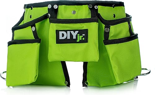 Miniatura 2 de My First Tool Belt Green por DIYjr - Cinturón de herramientas real para niños, delantal de herramientas resistente para niños, construcción de