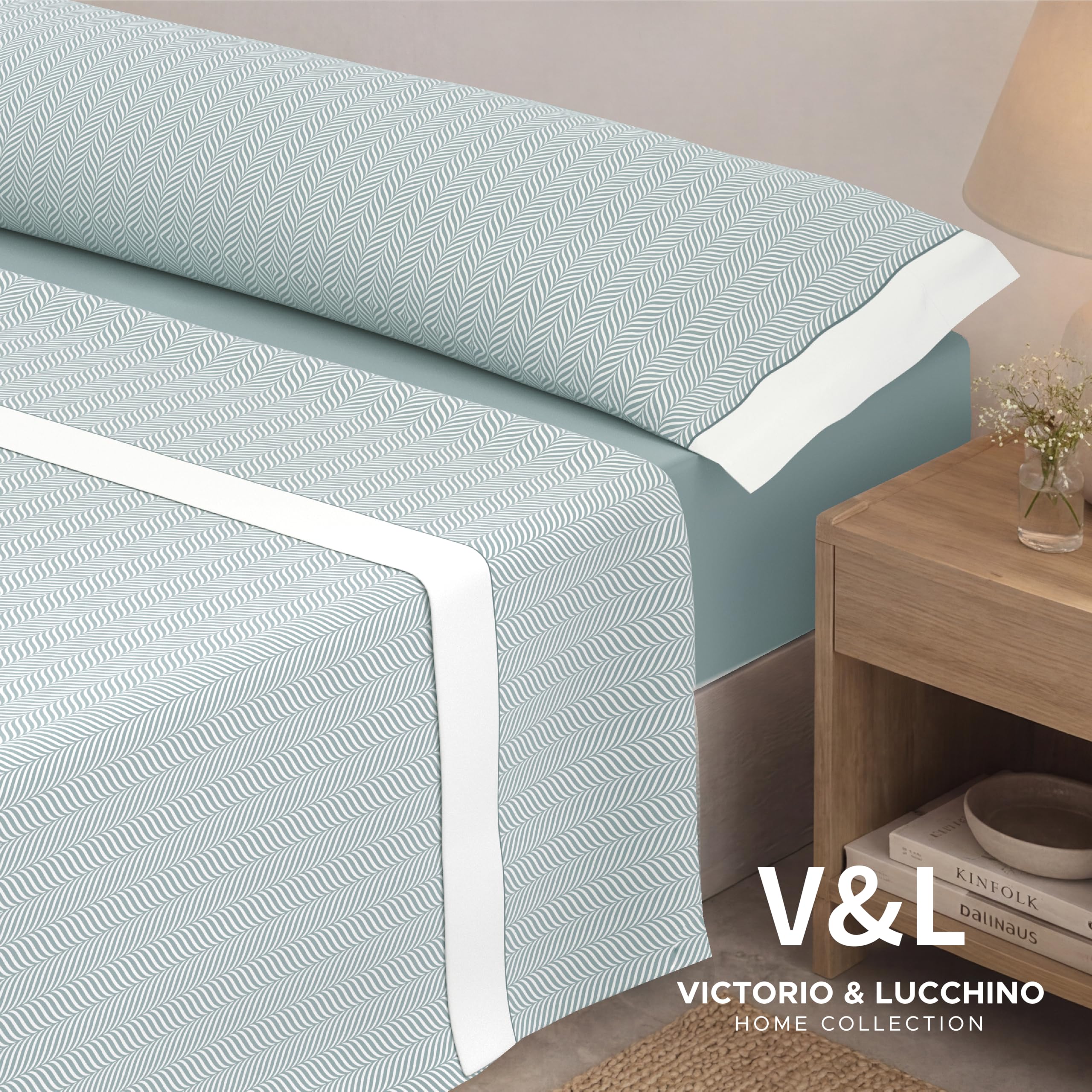 Victorio & Lucchino Juego de Sábanas Estampadas de Verano 100% Algodón (Cama 90cm (1 Almohada), Analia - Plomo)