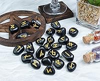 Vista 8 de Crocon Piedras preciosas de turmalina negra Alfabeto Futhark Alfabeto Grabado Runa Piedra 25 Piezas Set para Feng Shui Chakra Equilibrio Reiki