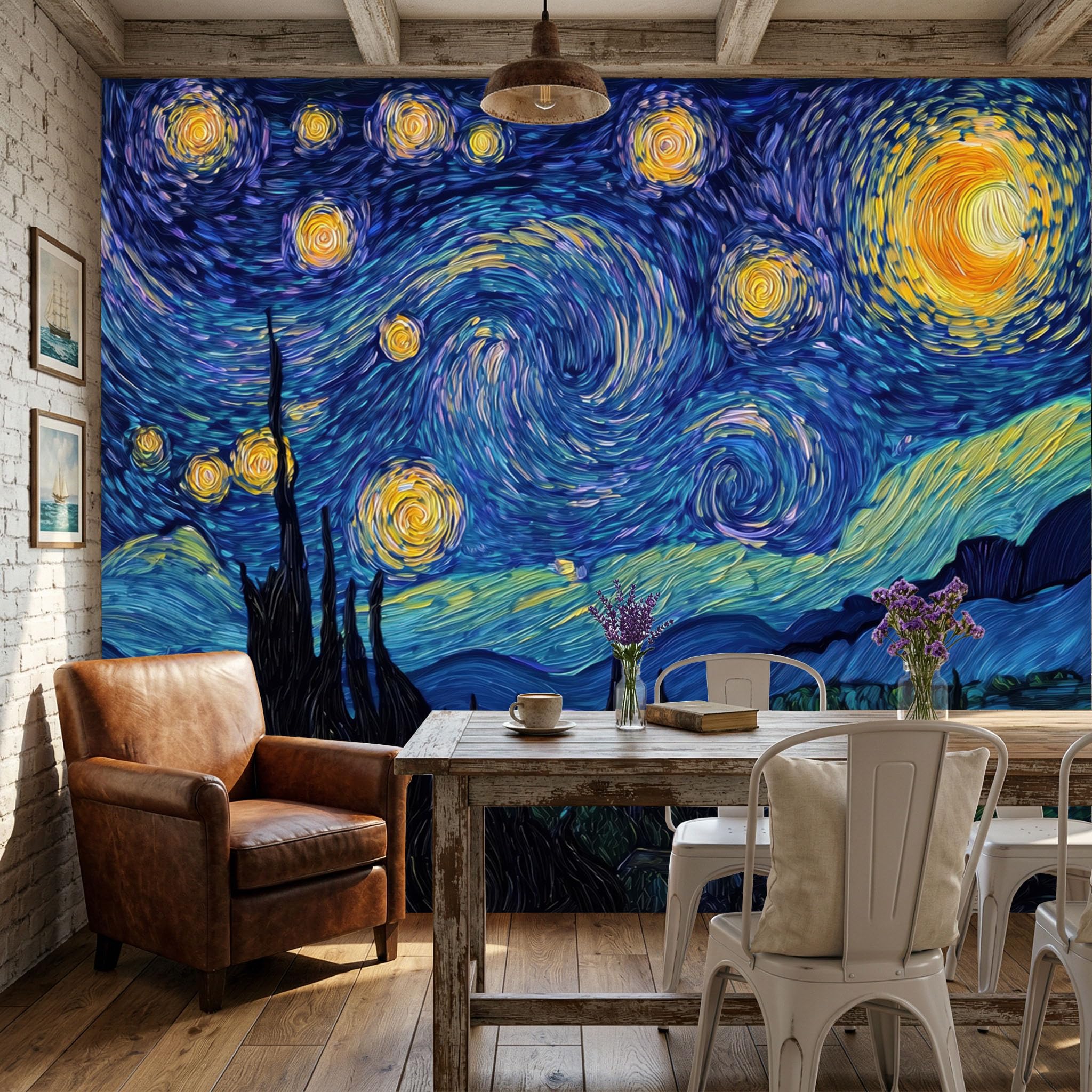 Papier peint abstrait moderne intissé ciel étoilé impressionniste grand format 200x140 cm
