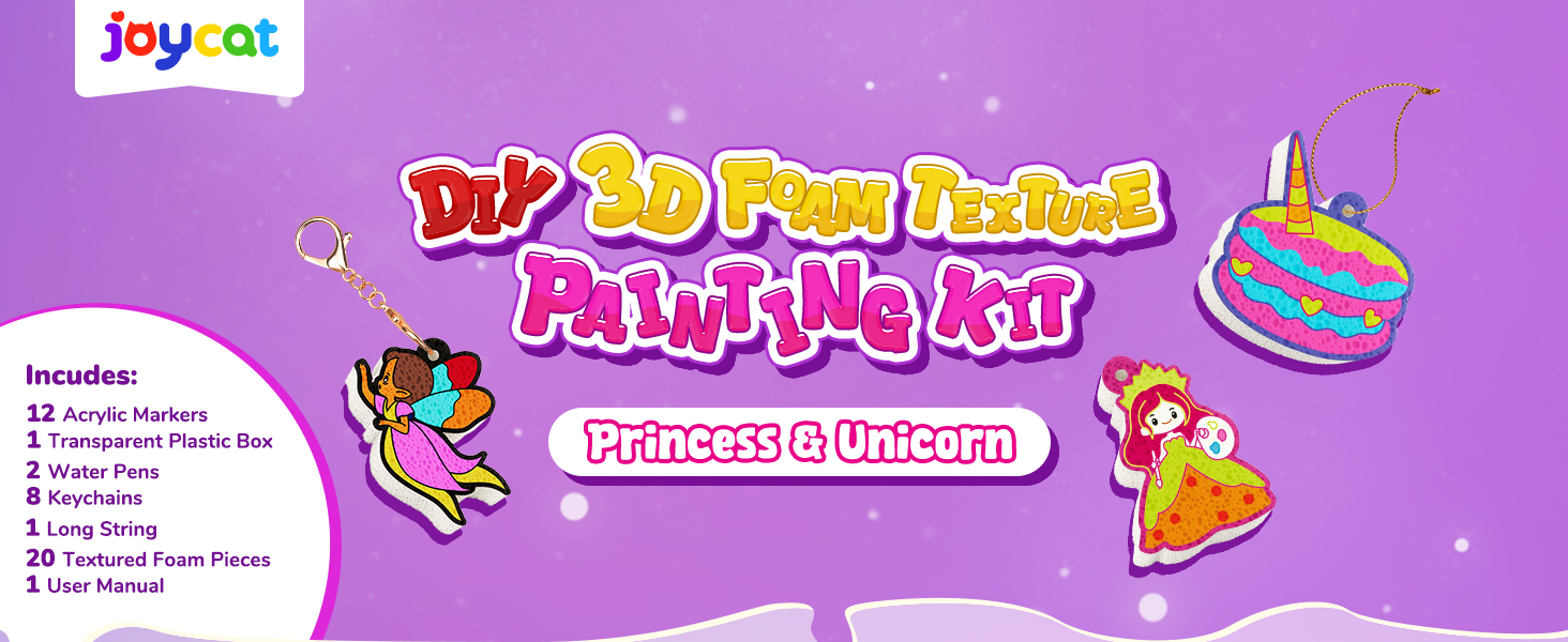 JoyCat Art Kit- 3D DIY Foam Texture Painting Kit, Unicorn
