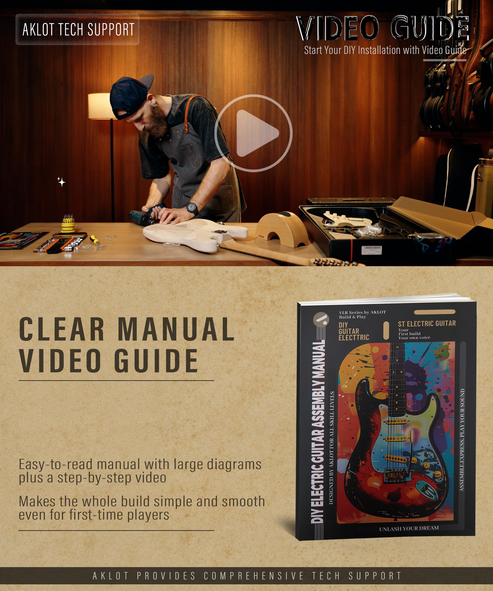 AKLOT Guitarra eléctrica DIY – Kit de guitarra eléctrica sin montar de primera calidad para entusiastas de la construcción de guitarras personalizadas