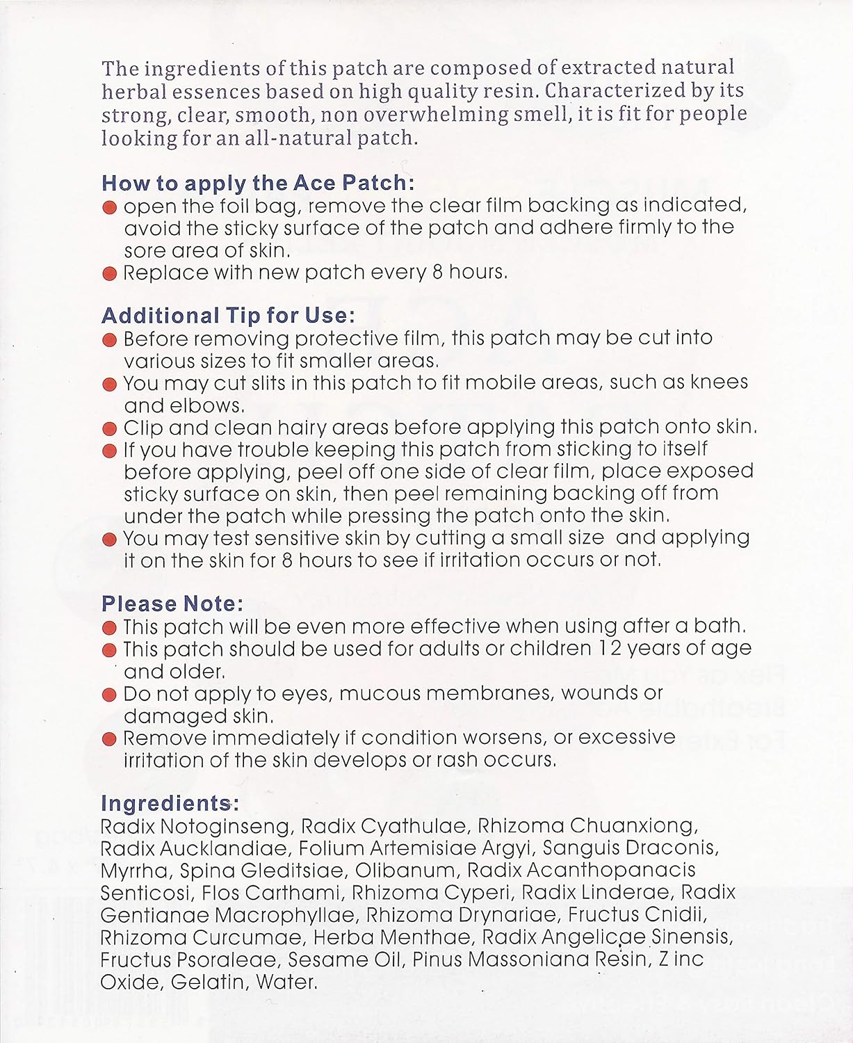 Ace Patch Aqueous Balm (Formerly Known as Pain Goodbye Patch) - 10 Pack