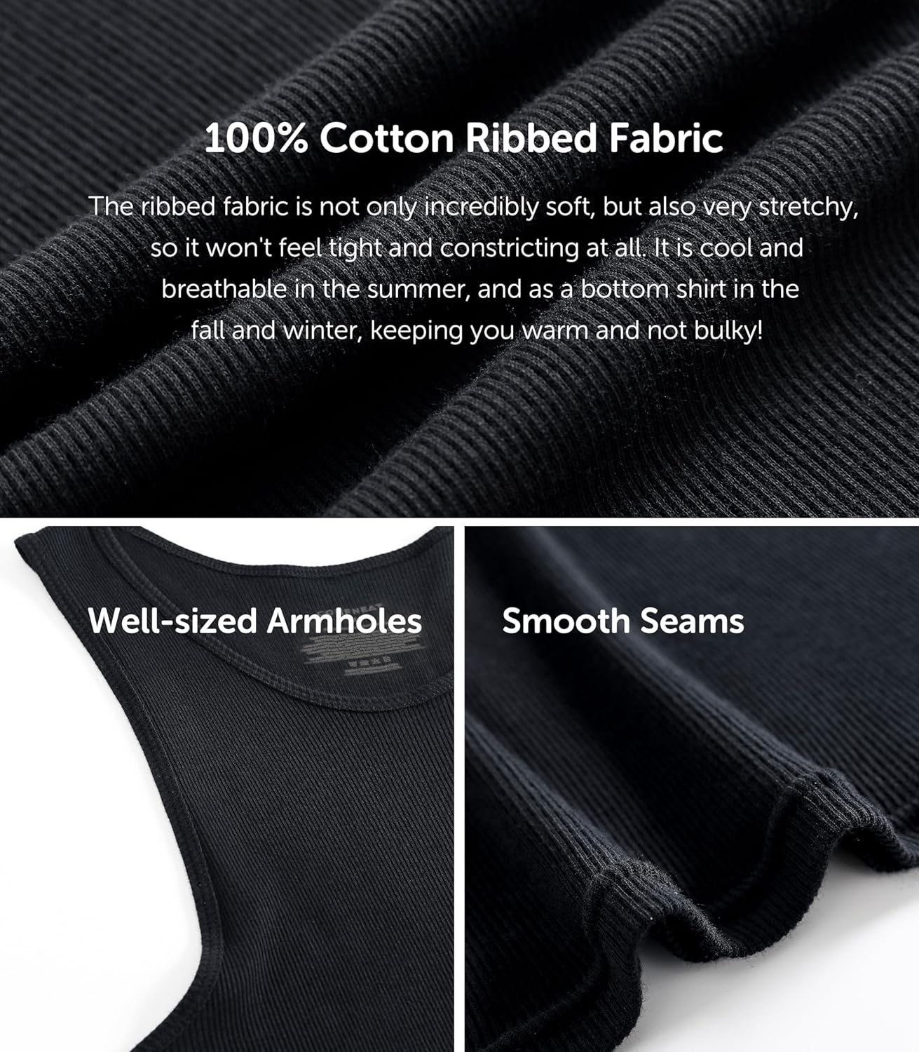 Comfneat Men's 6-Pack Ribbed Tank Tops Cotton Comfy Fit Undershirts - Image 4