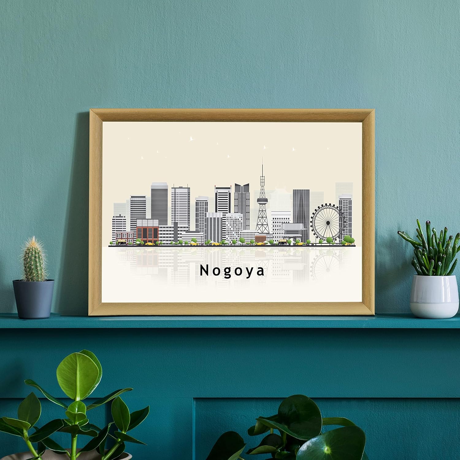 Pera Print Nogoya Poster, Japan Illustration Skyline City Poster, Modern Skyline Nogoya Poster, Cityscape and Landmark Print, Home-Office Wall Art Decoration - 12x18 Inches
