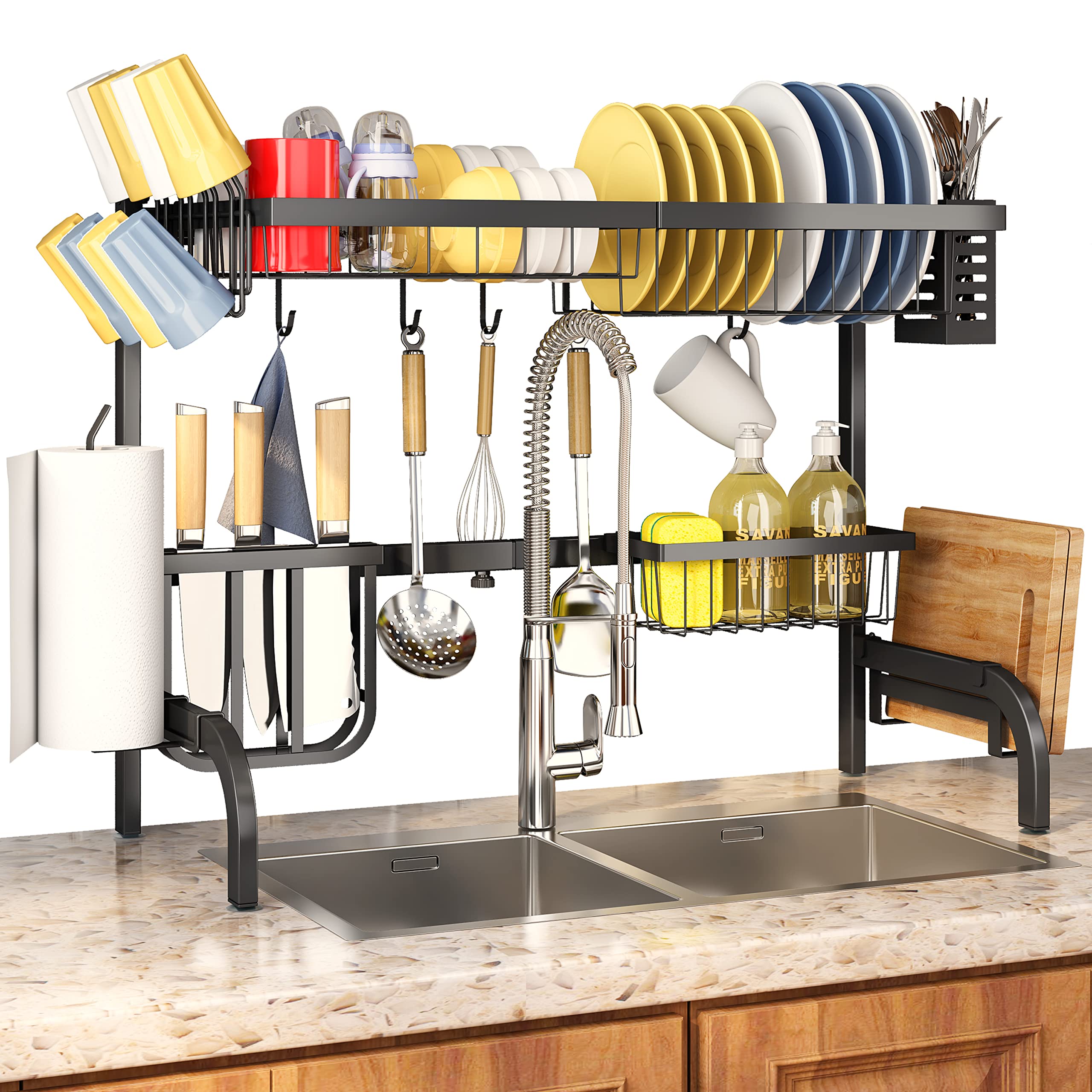 SAYZH Over the Sink Dish Drying Rack 2 Tier Width Adjustable (25.5"33.