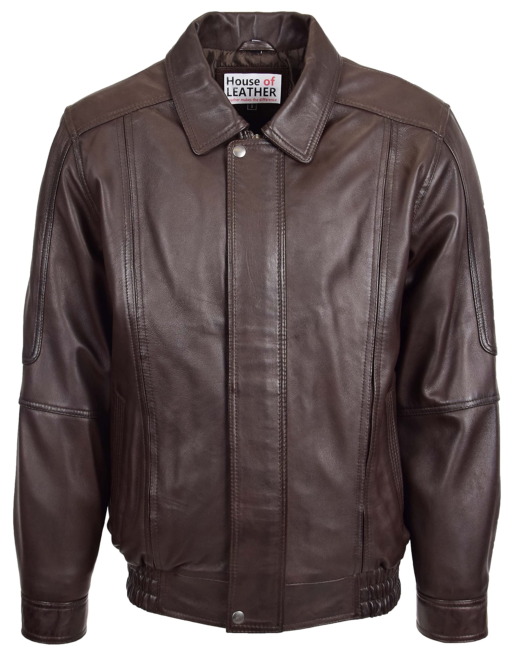 House of Leather Men's Leather Bomber Jacket Brown 2XL