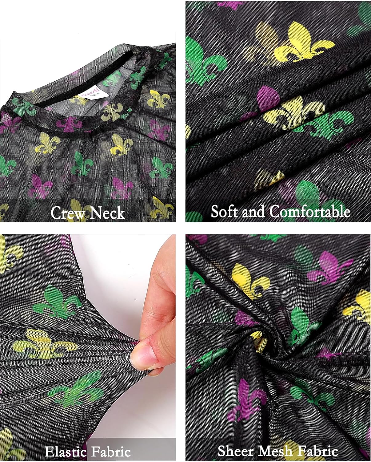 Womens Festival Sheer Mesh Tops Long Sleeve Novelty T Shirts - Image 6