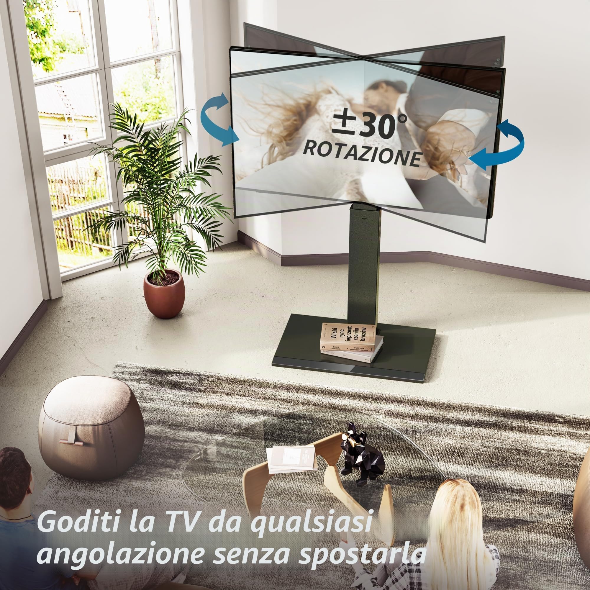 FITUEYES Porta TV da Terra per 32-75 Pollici, Supporto TV da Pavimento con Ferro Base, Girevole Supporto TV Max VESA 600x400m