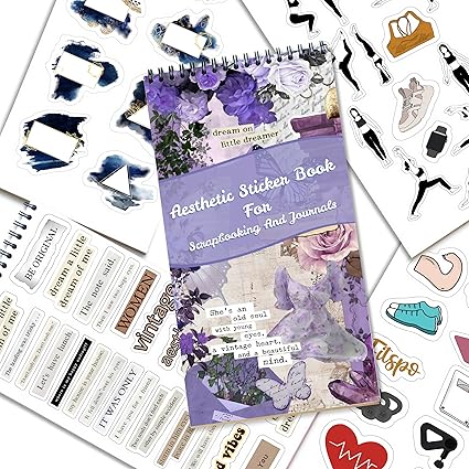Clickedin Sticker Book for Journal, 24 Pages, Over 300 Stickers for Scrapbooking, Bottles, and Many More