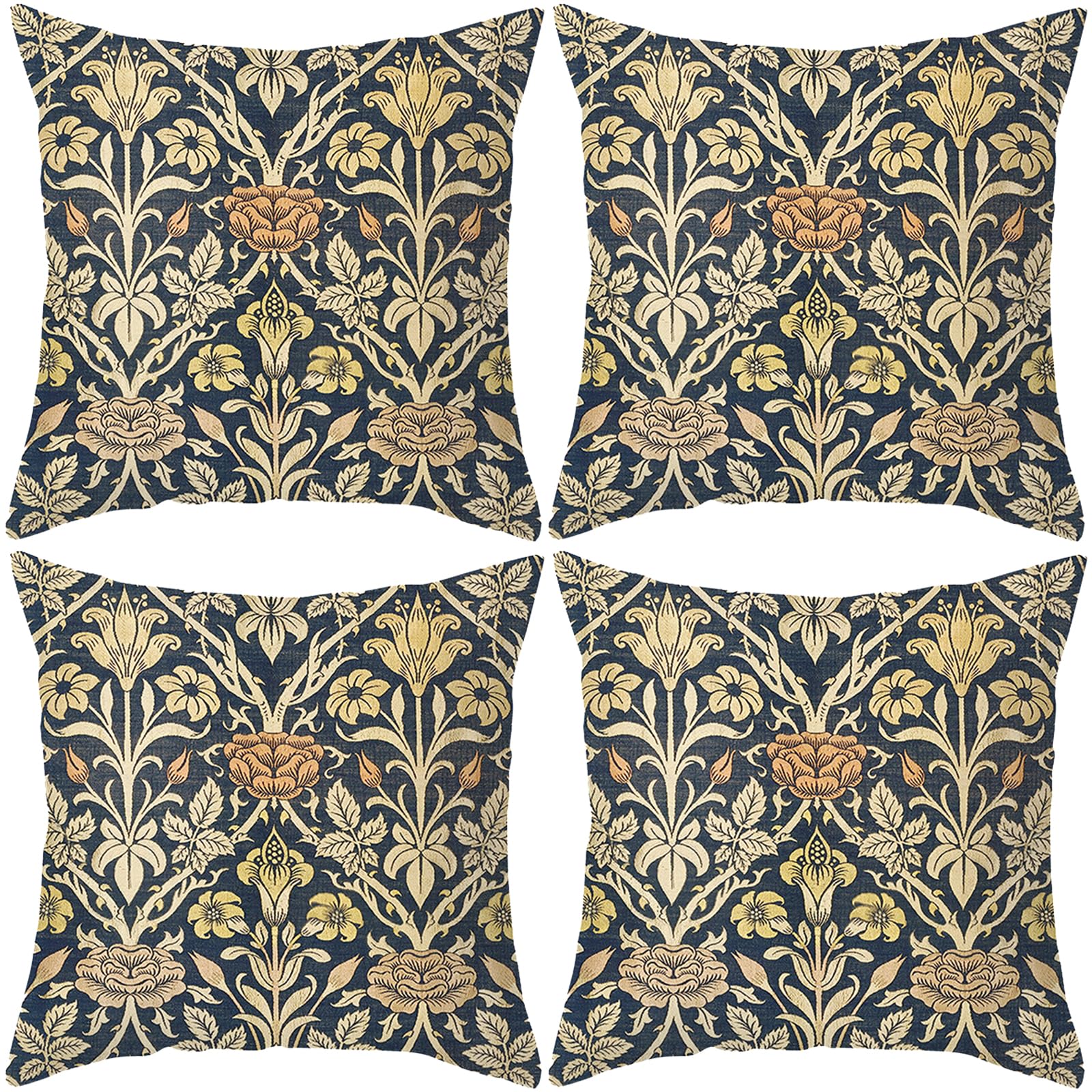 Traziewell Boho Cushion Covers 45x45 cm, Set of 4 Flower Pattern Bohemian Style Decorative Throw Pillow Covers, Cotton Square Pillow Cases 18x18 Inch for Sofa Bedroom Office Home Decor 2117