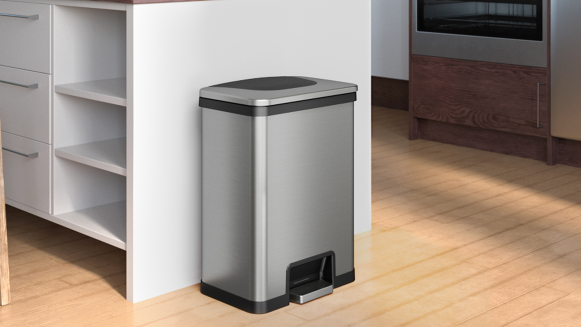 Image of iTouchless AutoStep Step Sensor Trash Can with Odor Filter System, 13 Gallon, Kitchen Garbage Bin, Stainless Steel (No AC Adapter, Power by Batteries not Included)