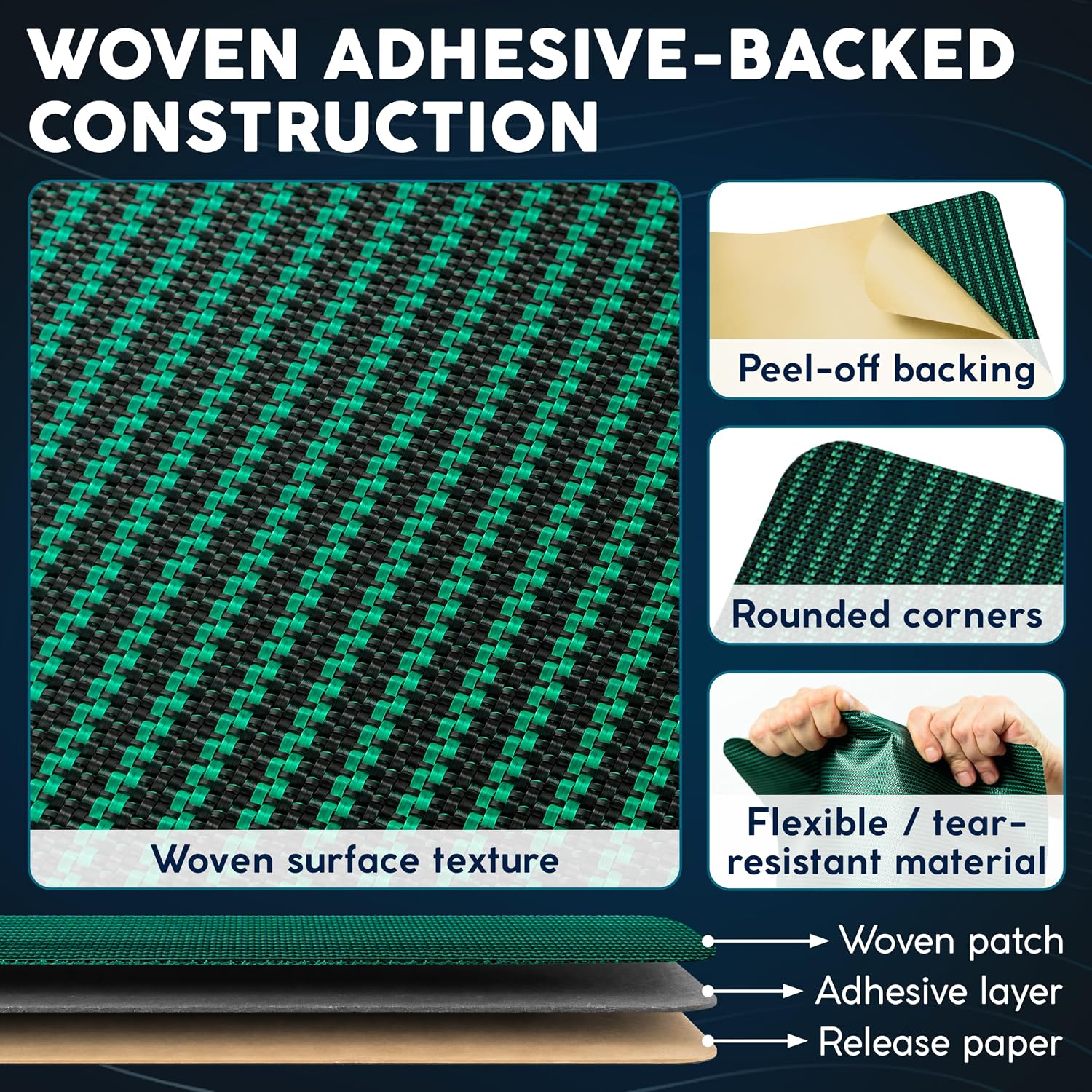 Pool Cover Patch Repair Kit, 4 x 8 Inch Self-Adhesive Patches, 6 Pack | Woven PVC Mesh, Pre-Cut for Compatible Mesh and Solid Safety Covers