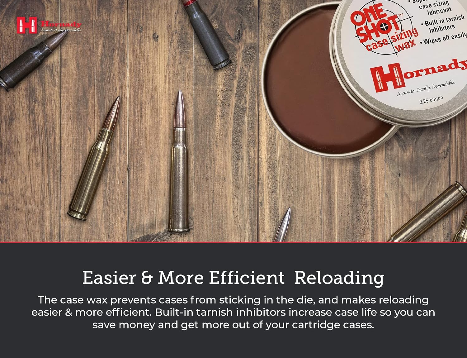Hornady One Shot Case Sizing Wax, 2.25 Oz – Wipes Off Easily, No Sticky Residue – Straightforward Reloading, Makes Sizing Cases Smooth and No Trouble – an Alternative to Spray Lube or Lube Pads