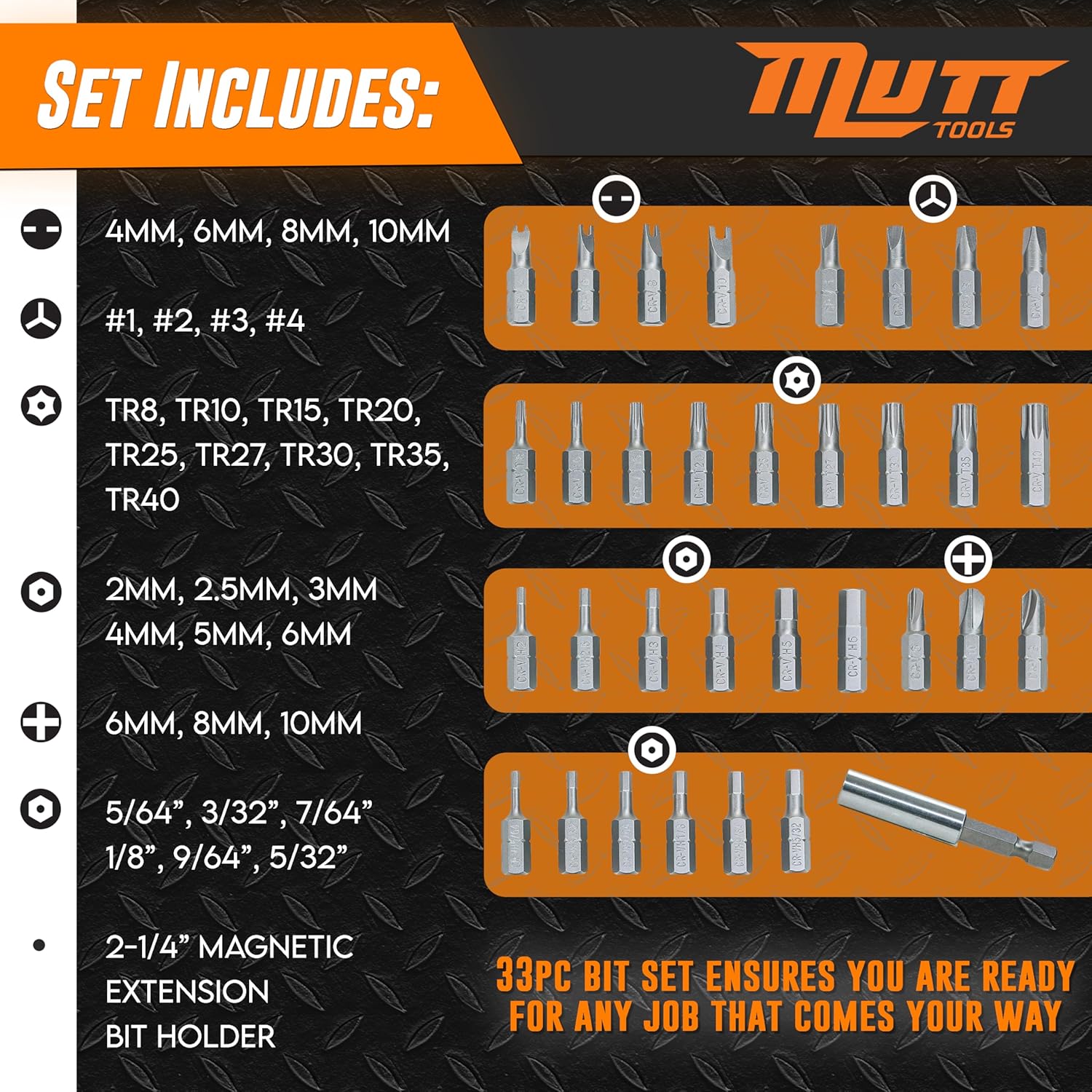 Mutt Tools 33pc Security Bit Set - Complete Torx Security Screwdriver Set with Tamper Proof Bits - Star Bits, Hex, Spanner, Tri-Wing & Torq - Professional Security Torx Bit Set