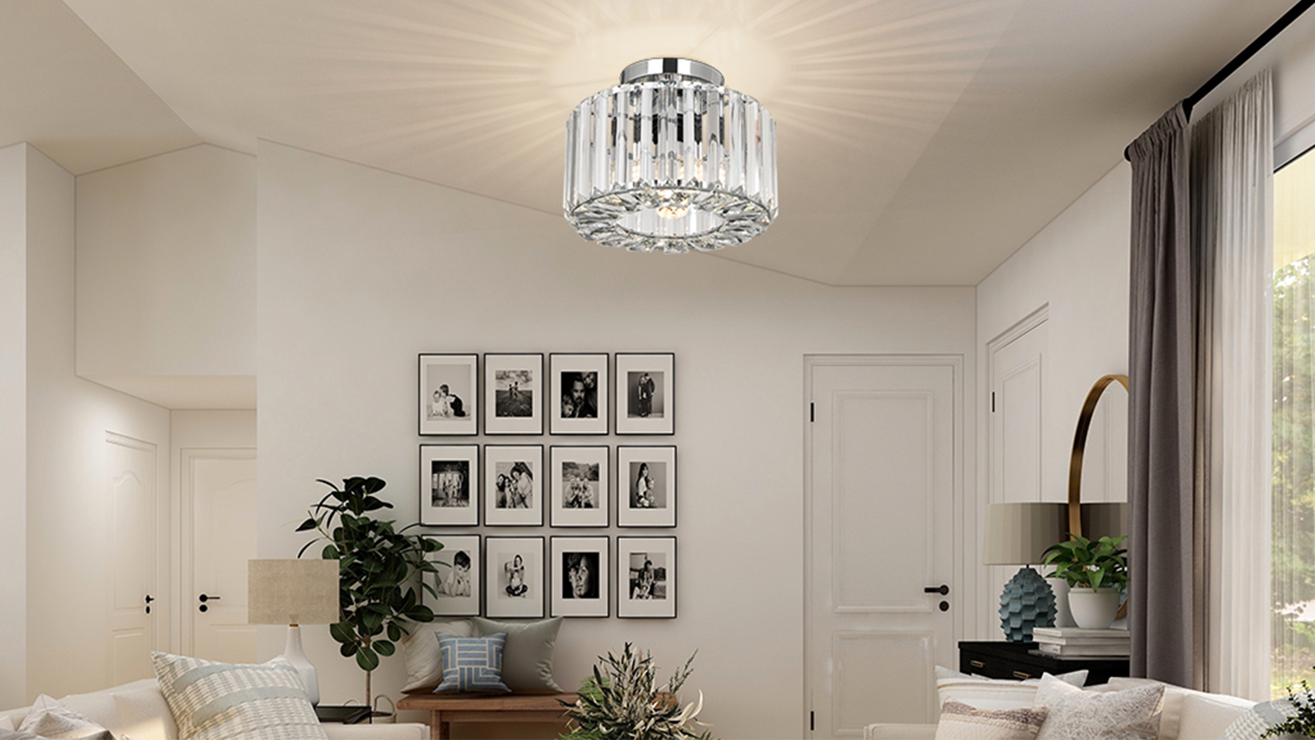 Image of FRIDEKO HOME Crystal Ceiling Light - Small Crystal Chandelier Semi Flush Mount Ceiling Light Fixture Modern Lights for Hallway Bathroom Kitchen Entryway (9.05 Inch, Bulb not Included)