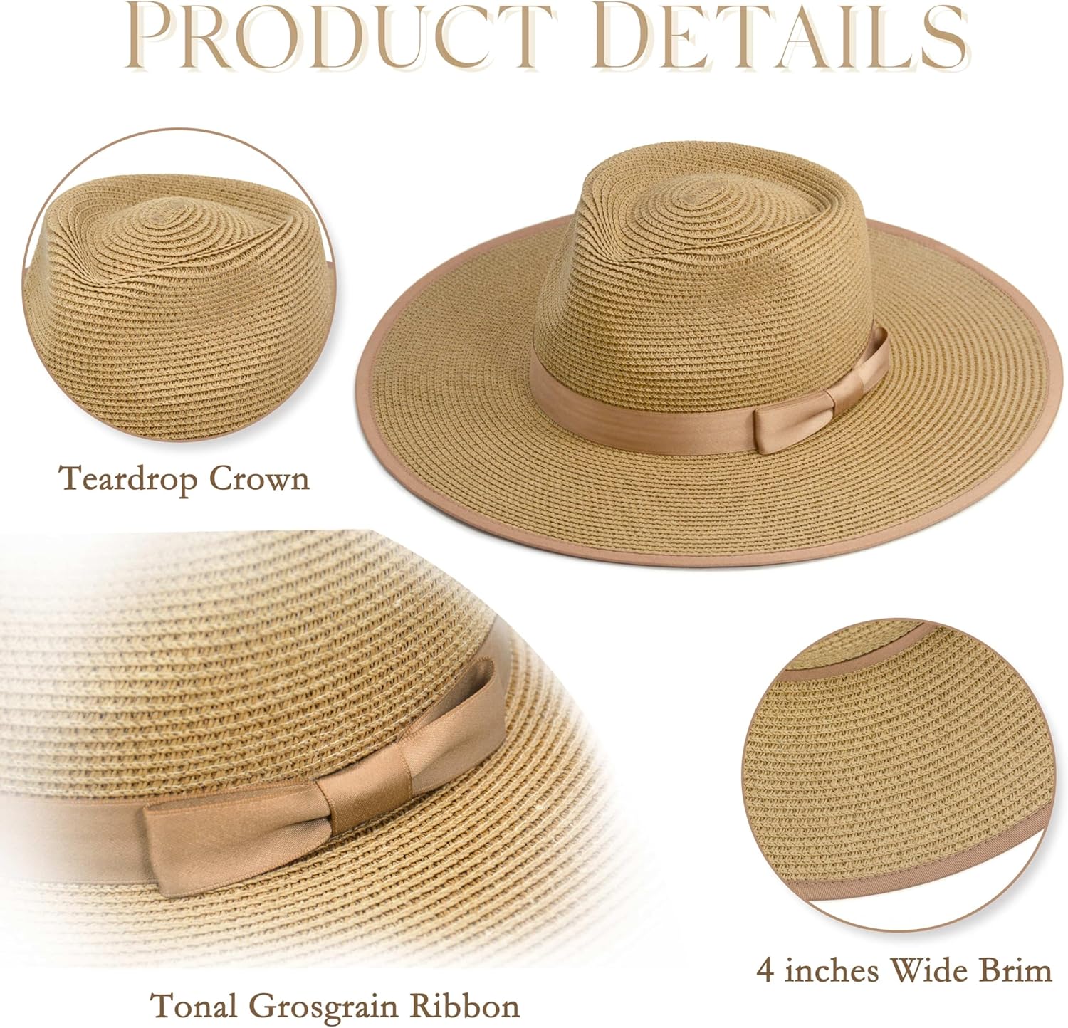 FLUFFY SENSE. Unisex Wide Brim Sun Hat Straw Panama Rancher Fedora Hat for Men Beach Hat for Women