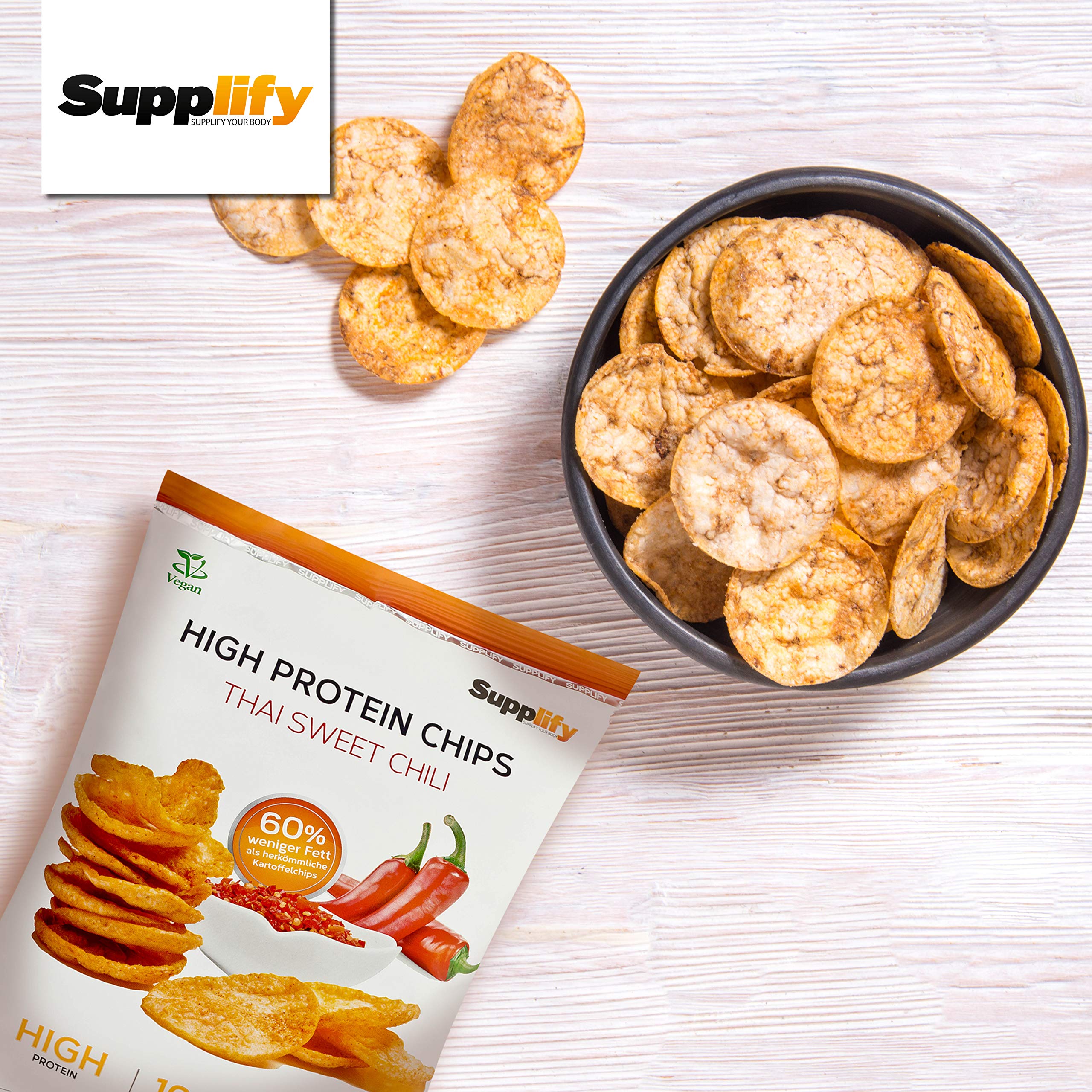 Supplify Chips à haute teneur en protéines Collation sportive poudre de protéines de petit-lait 3 saveurs