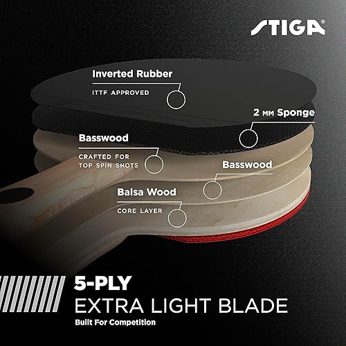 Miniatura 3 de STIGA Raqueta de tenis de mesa Titan de calidad de torneo con tecnología de cristal para endurecer la hoja para mayor velocidad esponja de 0079in y