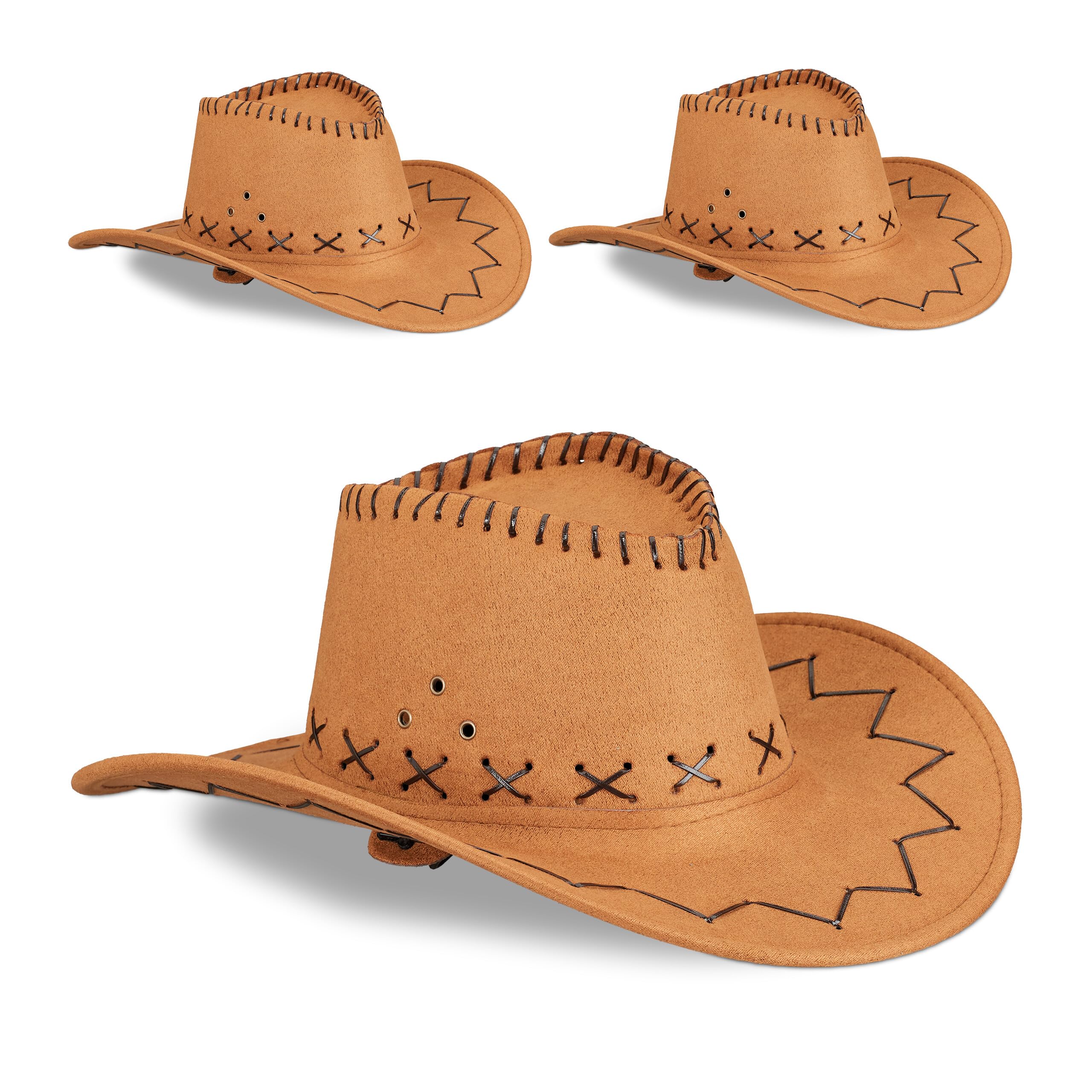 Relaxdays Juego de 3 sombreros de vaquero, para hombre y mujer, estilo occidental, carnaval, para adultos, color a elegir