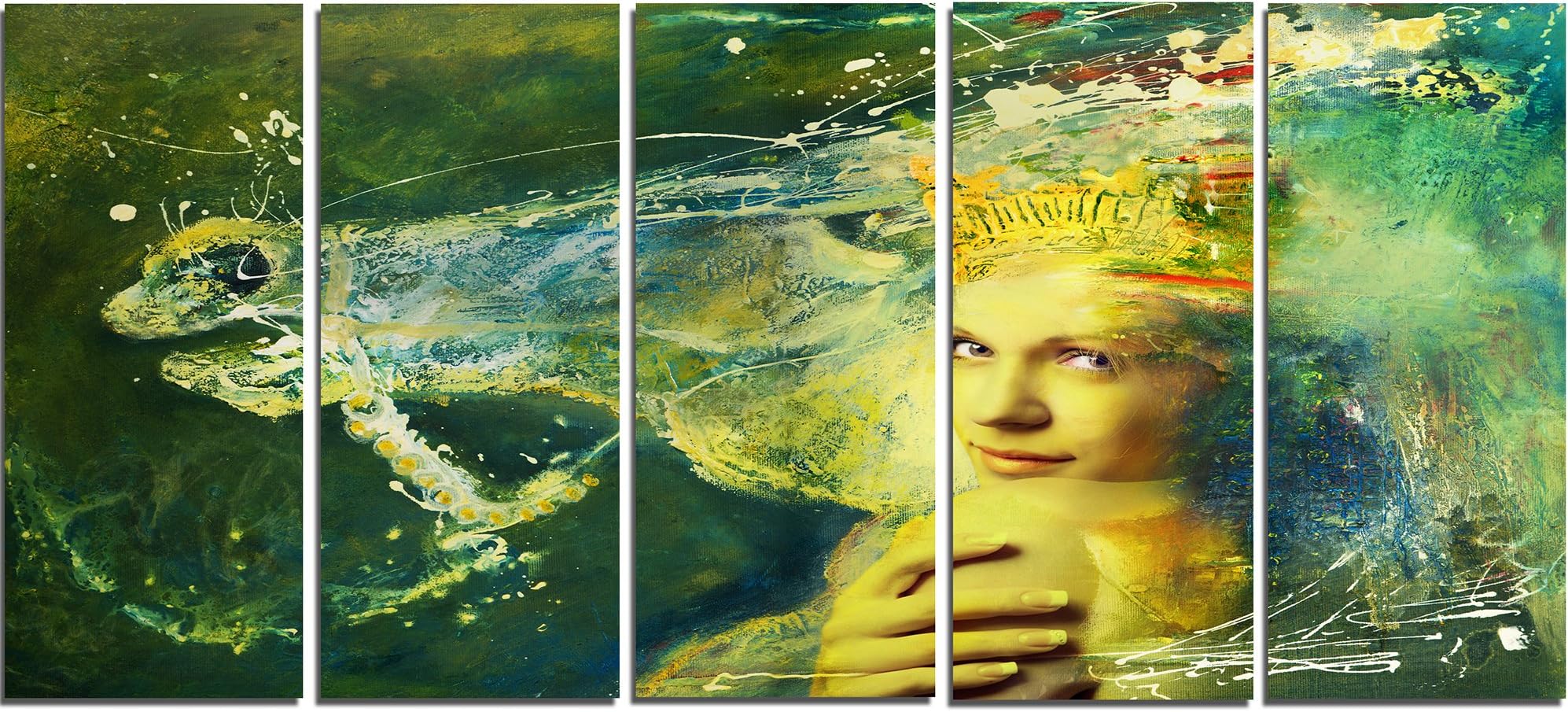 Designart PT13446-60-28-5PE Thoroughbred Horse and WomanLarge Animal Art on Canvas, 28'' H x 60'' W x 1'' D 5PE