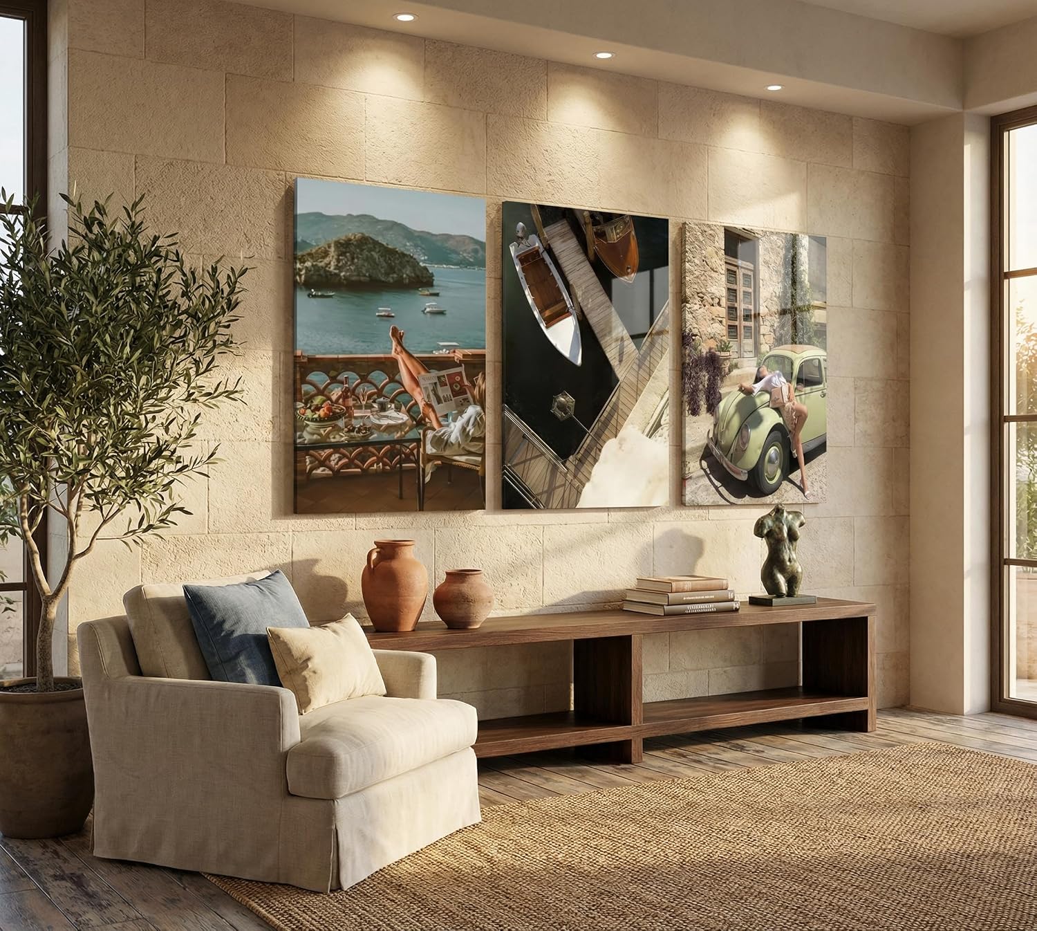 SOUHLP 3Pcs Mediterranean Coastal Canvas Wall Art image 3