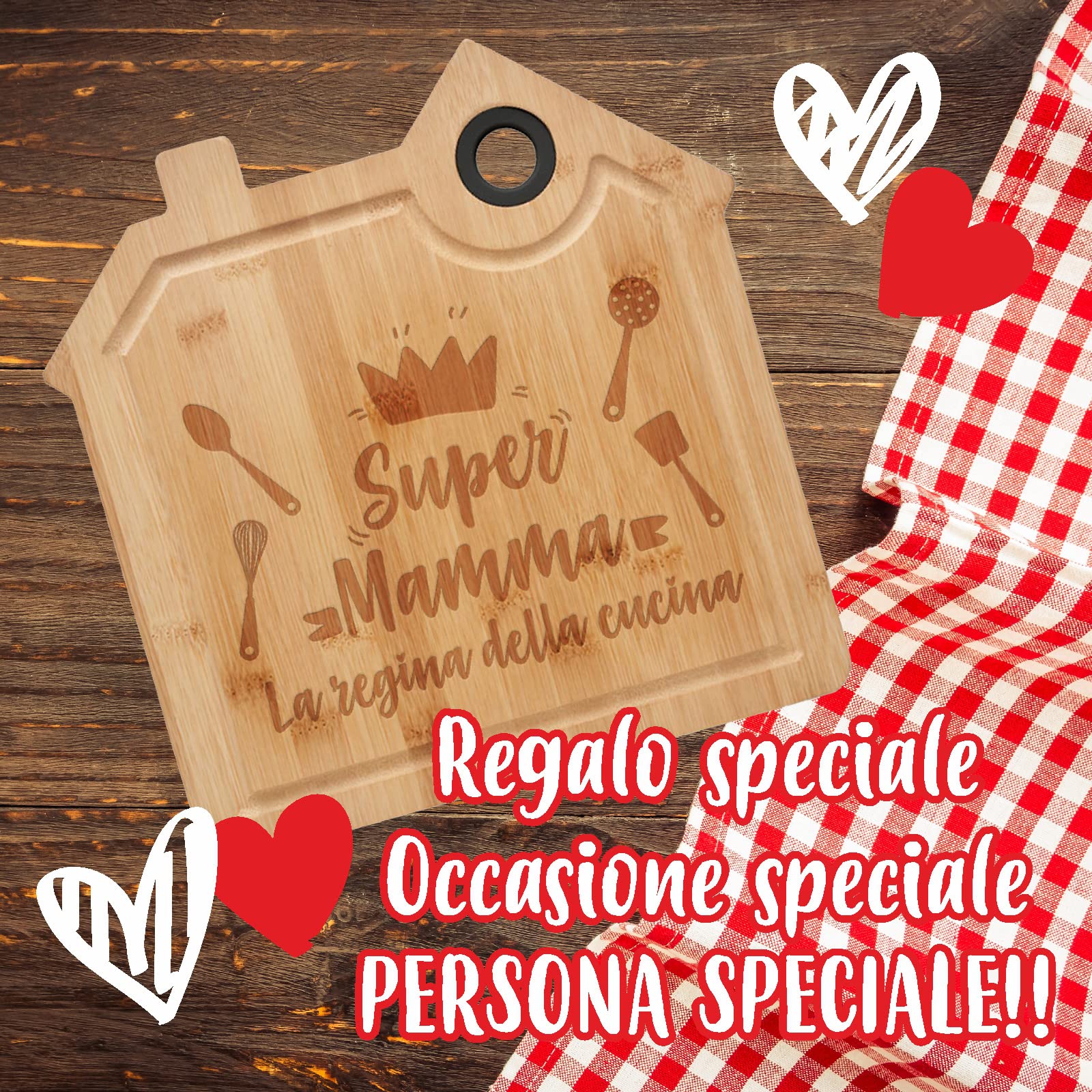 Tagliere In Bambù Personalizzato 'Ricetta Speciale Per La Mamma' - 28x21.5x1 Cm - Regalo Per Festa Della Mamma, Compleanno O Natale