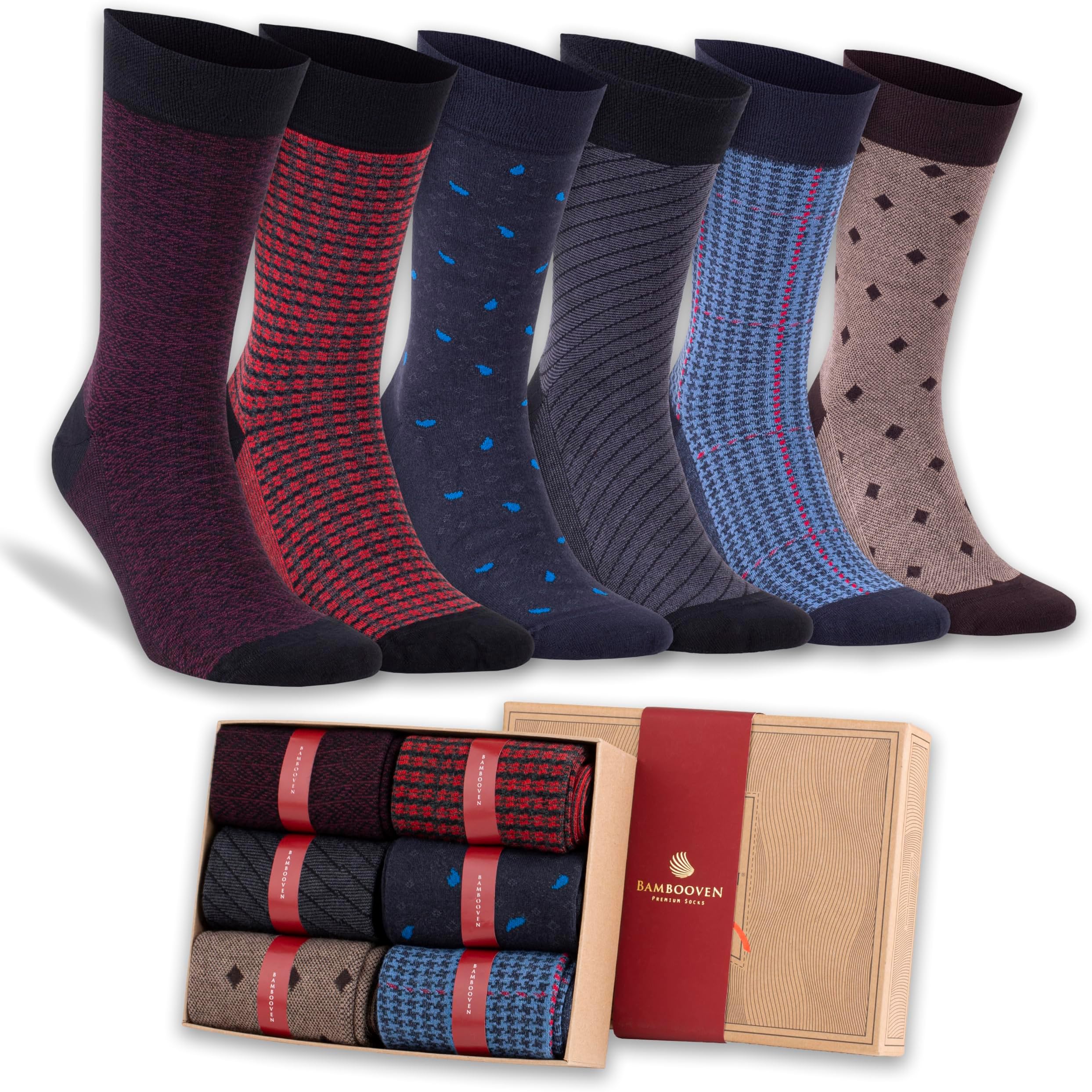 Men’s Dress and Trouser Socks – Premium Rayon Made From Bamboo, Crew Socks (6 pair + Gift box)