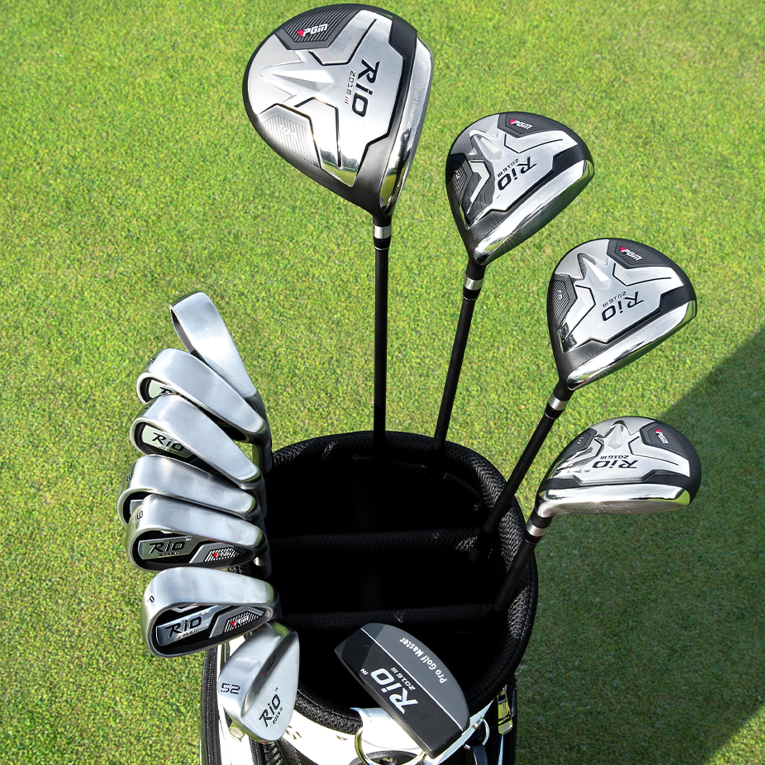 PGM Set completo di mazze da golf da uomo, 12 pezzi, 3 legno (#1,3,5), 1 ibrido (#4H), 6 ferri (#5, 6, 7, 8, 9, PW), 1 cuneo di sabbia (52°), 1 putter - sacca da golf - testa del club in titanio,