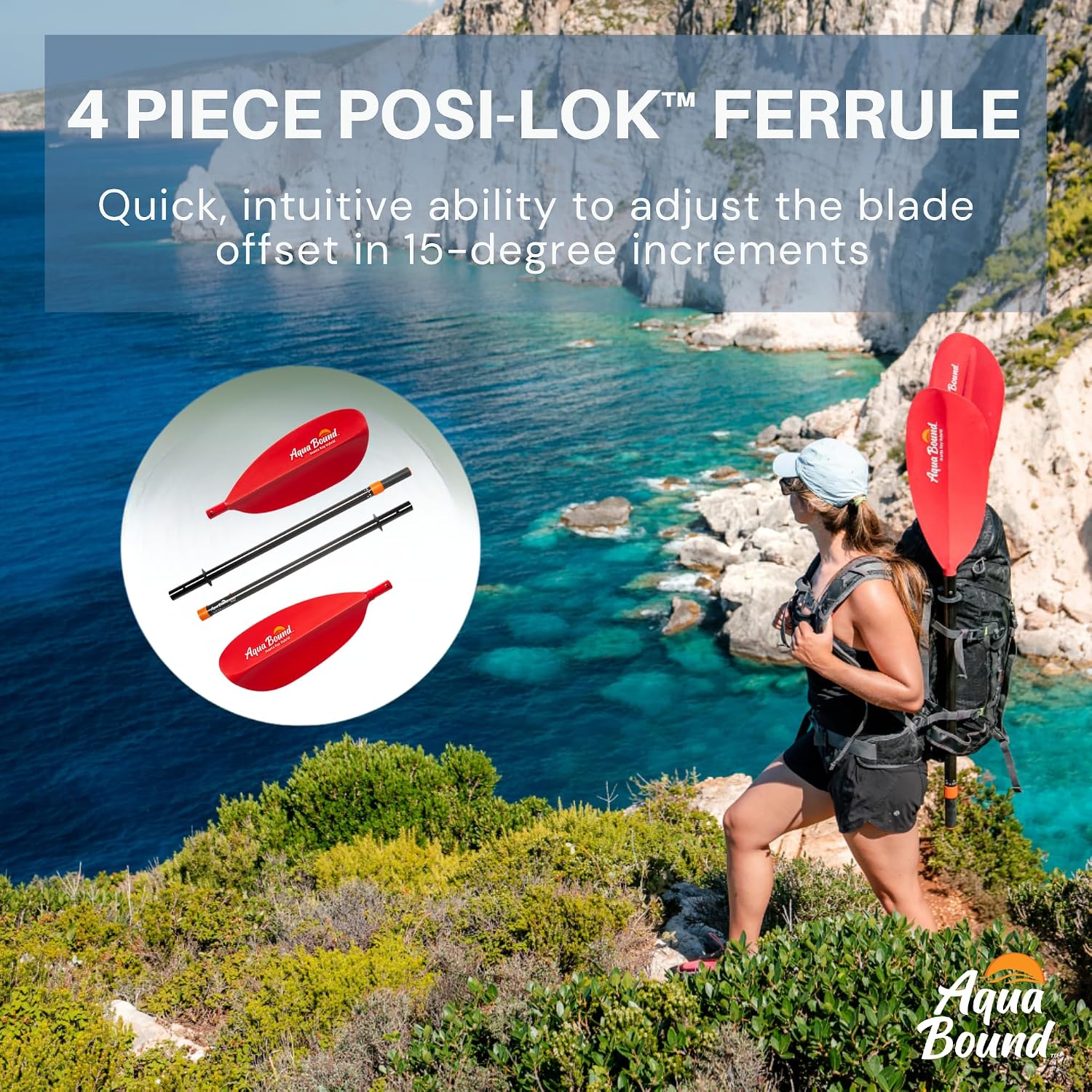 Aqua Bound Manta Ray Hybrid 4-Piece Kayak Paddle – Carbon Shaft, Fiberglass-Reinforced Nylon Dihedral Blades, Feathering for Touring and Recreational Kayaking