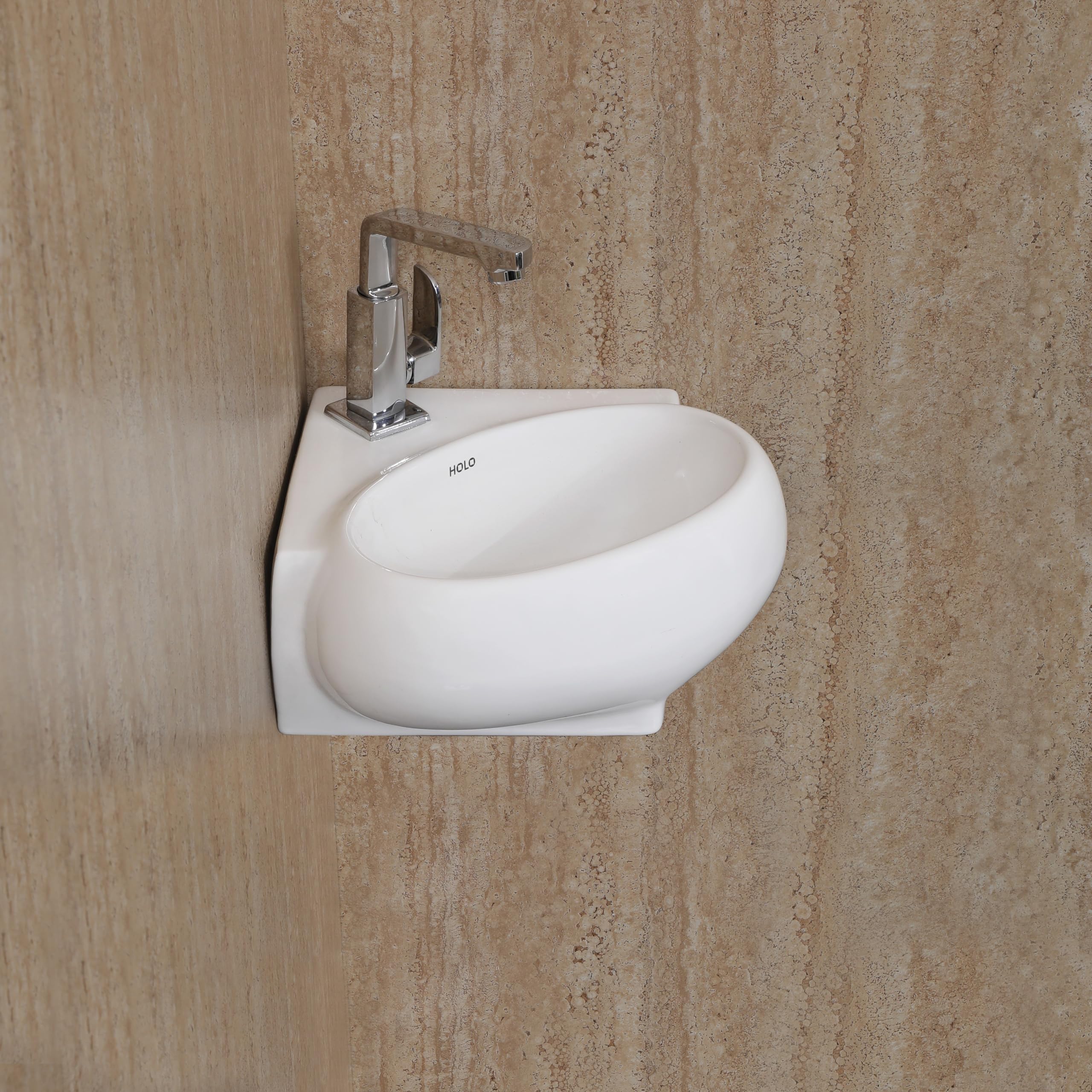 HOLO Keli Ceramic Wall Mounted Basin | Wash Basin for Bathroom (14" x 14" inch) (B0D8YHY7QY) Amazon Price History, Amazon Price Tracker