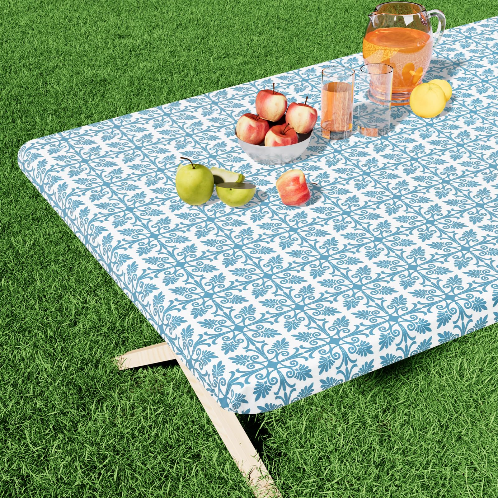 Nappe de table imperméable en plastique vinyle élastique pour extérieur 1,8m