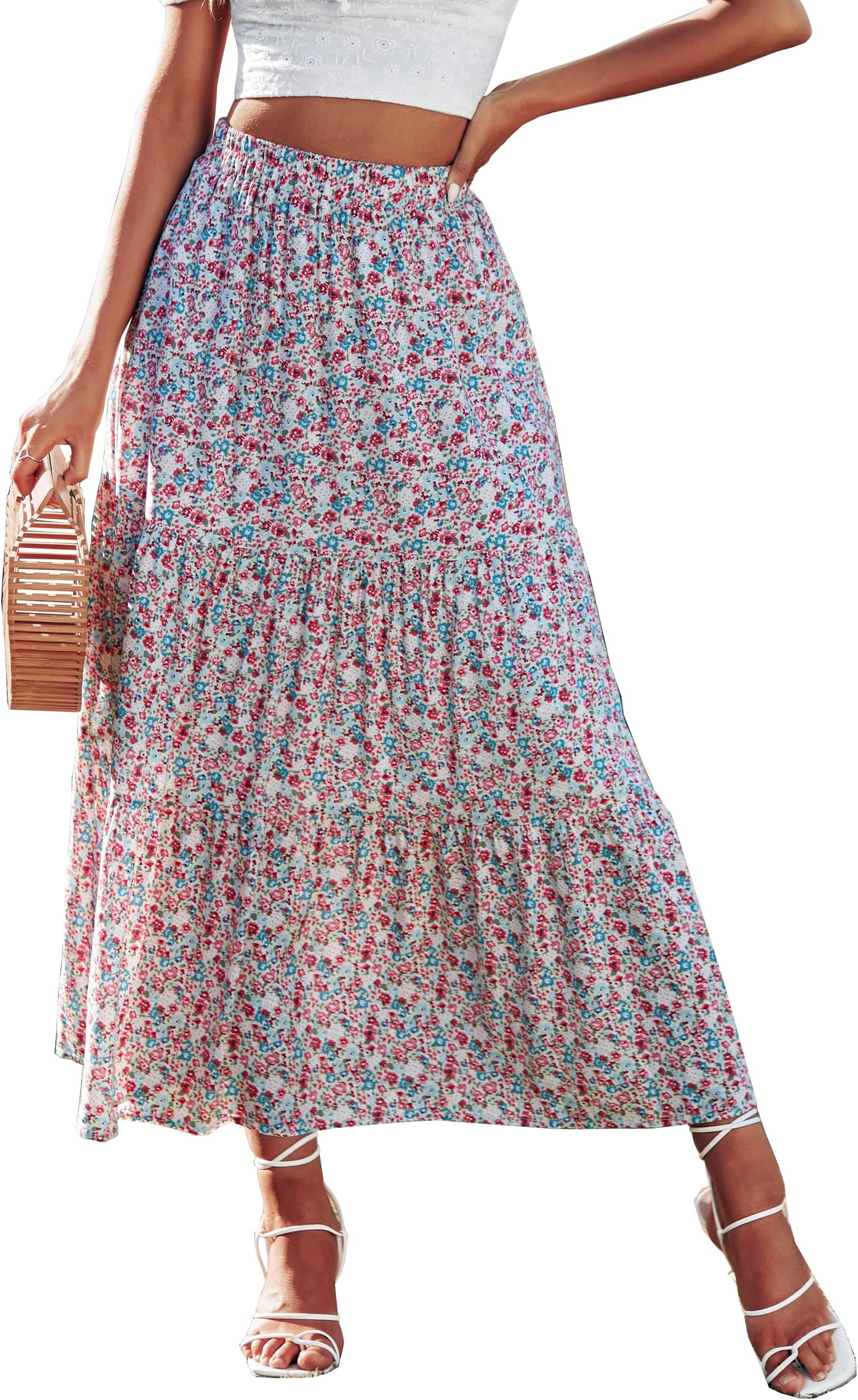 KIRUNDO Maxi Skirts for Women 2026 Summer Boho Floral High Waist Casual Flowy Long Skirt Beach Vacation Cruise Resort Wear