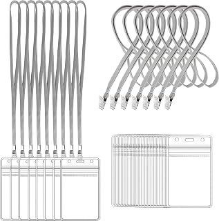 100Pcs Clear Plastic Name Tags Badge ID Card Holders and 100Pcs Black Lanyards with Clip (Grey)